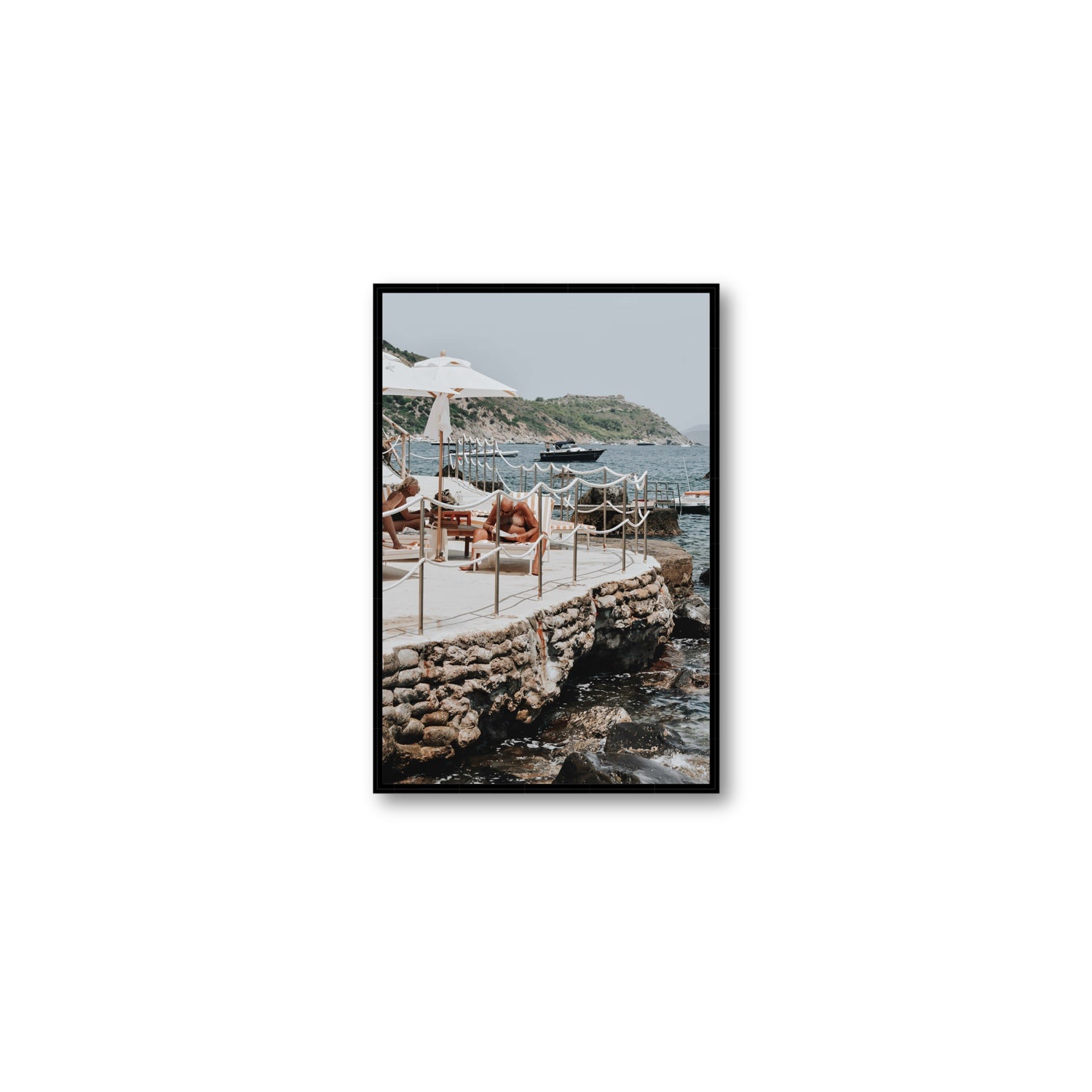 Nonno e Nonna Tuscany coastal Italian wall art Medium fine art canvas in black float frame