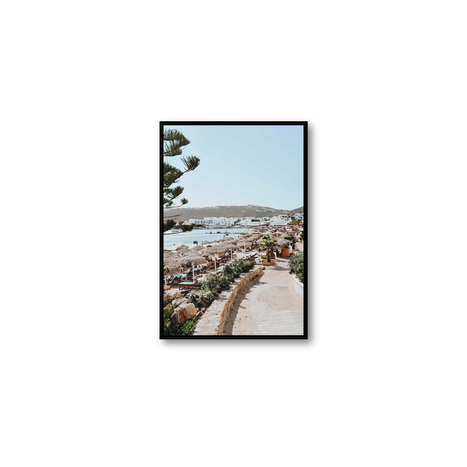 All Roads Lead To The Beach Mykonos Greek island wall art Medium fine art canvas in black float frame
