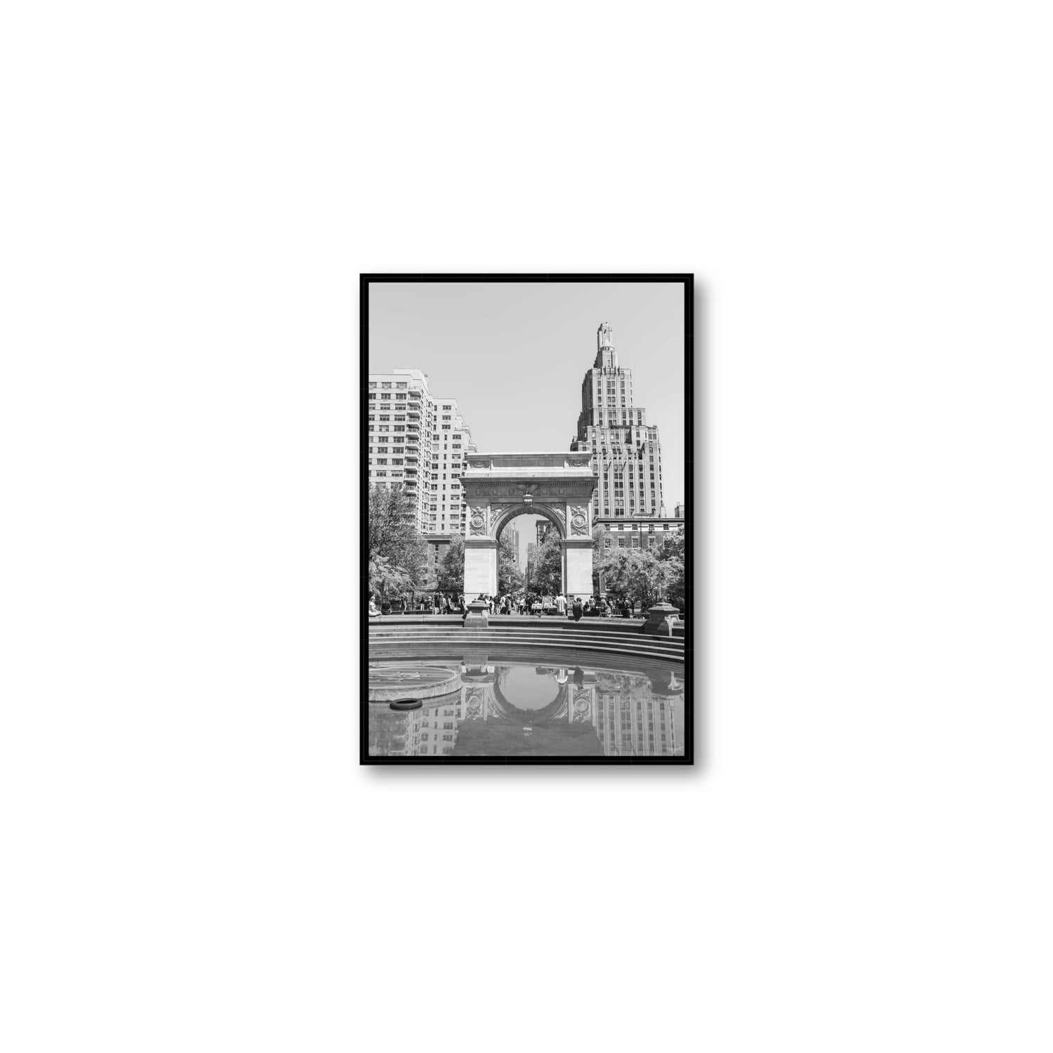 Washington Skyline New York NYC Black & White wall art Medium fine art canvas in black float frame