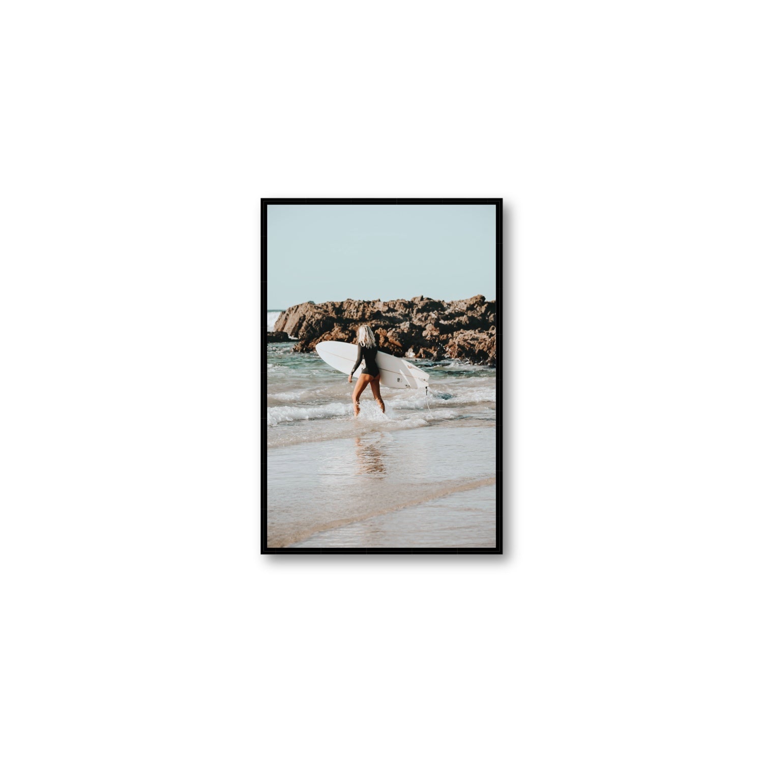 Bethany Byron Bay Surf coastal decor wall art Medium fine art canvas in black float frame