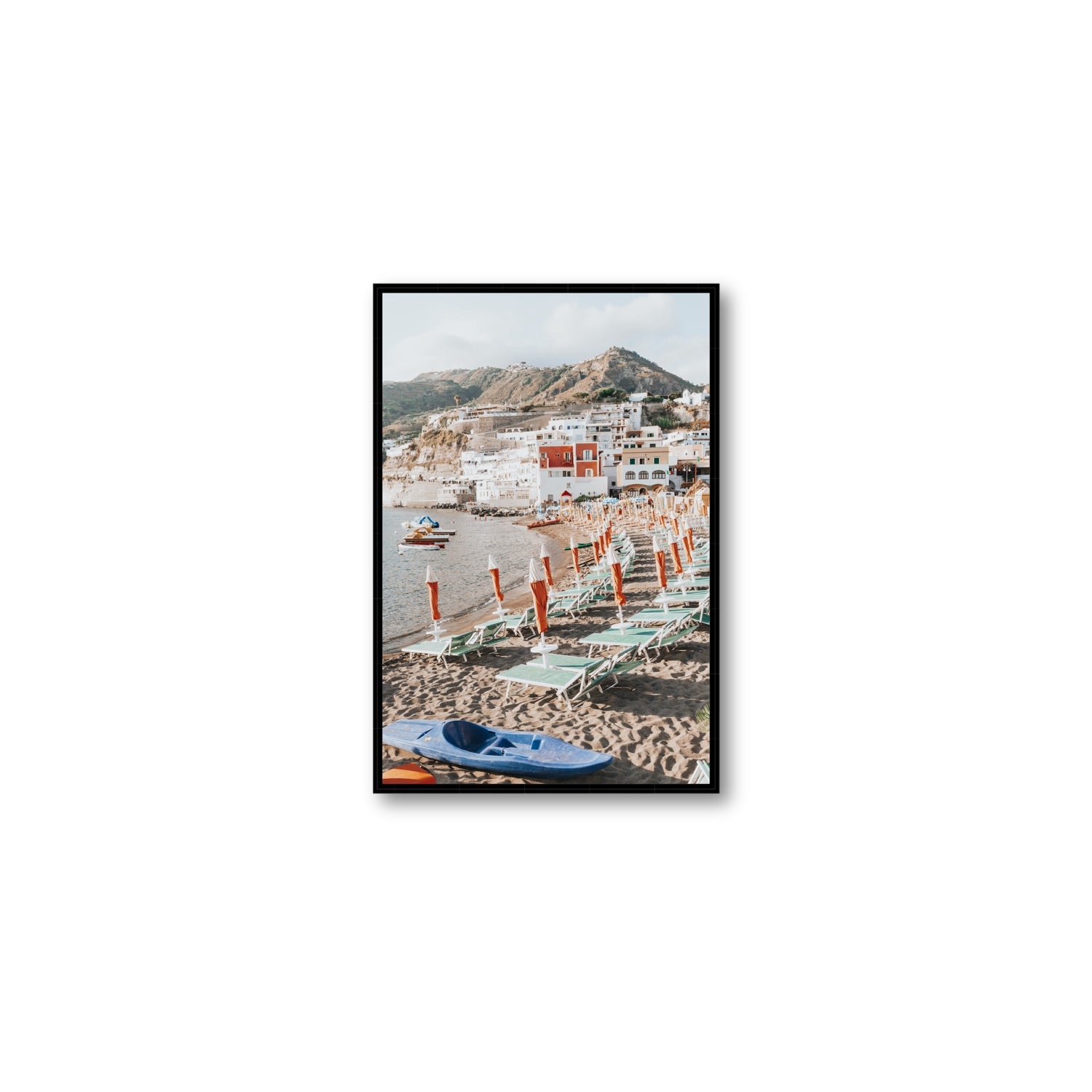 L'Isola del Paradiso Ischia Mediterranean wall art Medium fine art canvas in black float frame