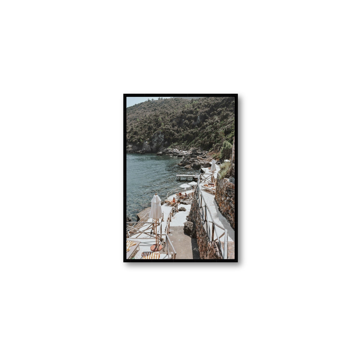 L'Estate Tuscany coastal Italian wall art Medium fine art canvas in black float frame
