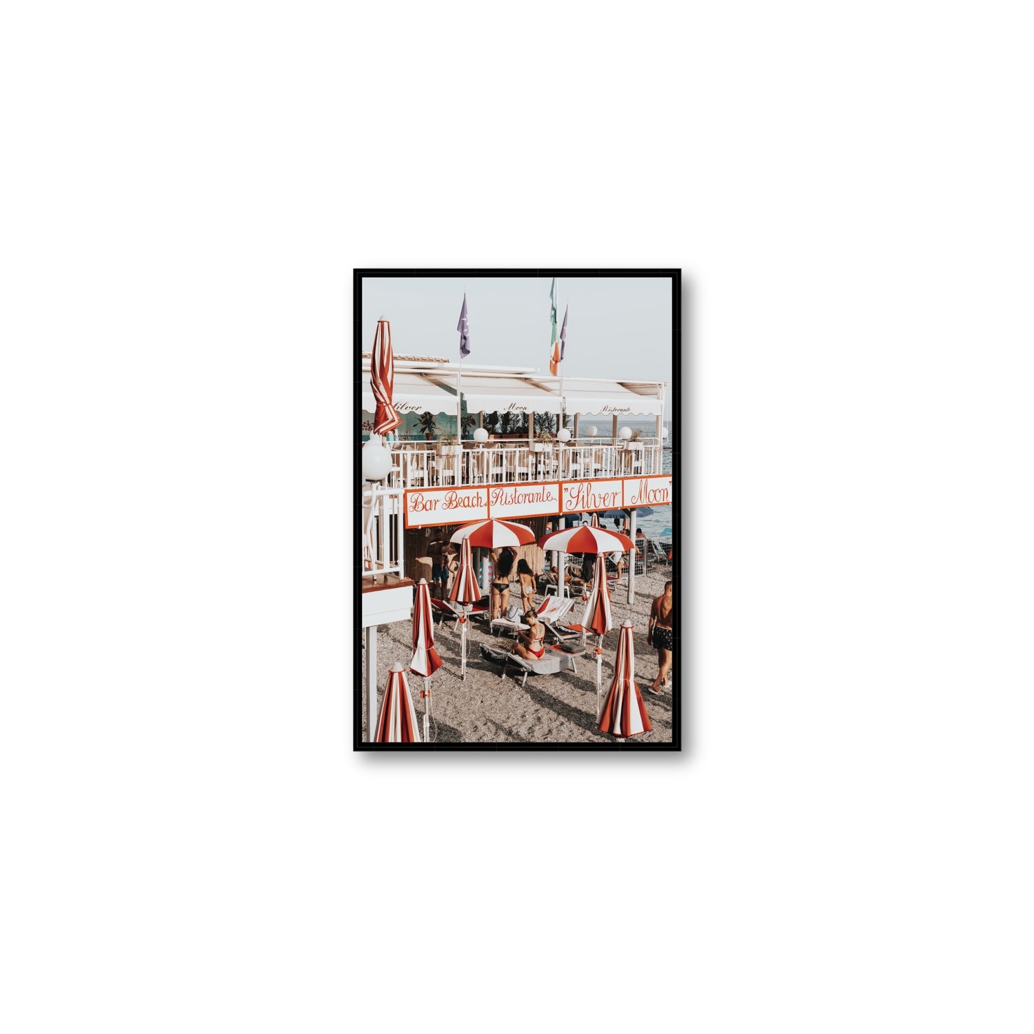 Vintage Amalfi Amalfi Mediterranean wall art Medium fine art canvas in black float frame