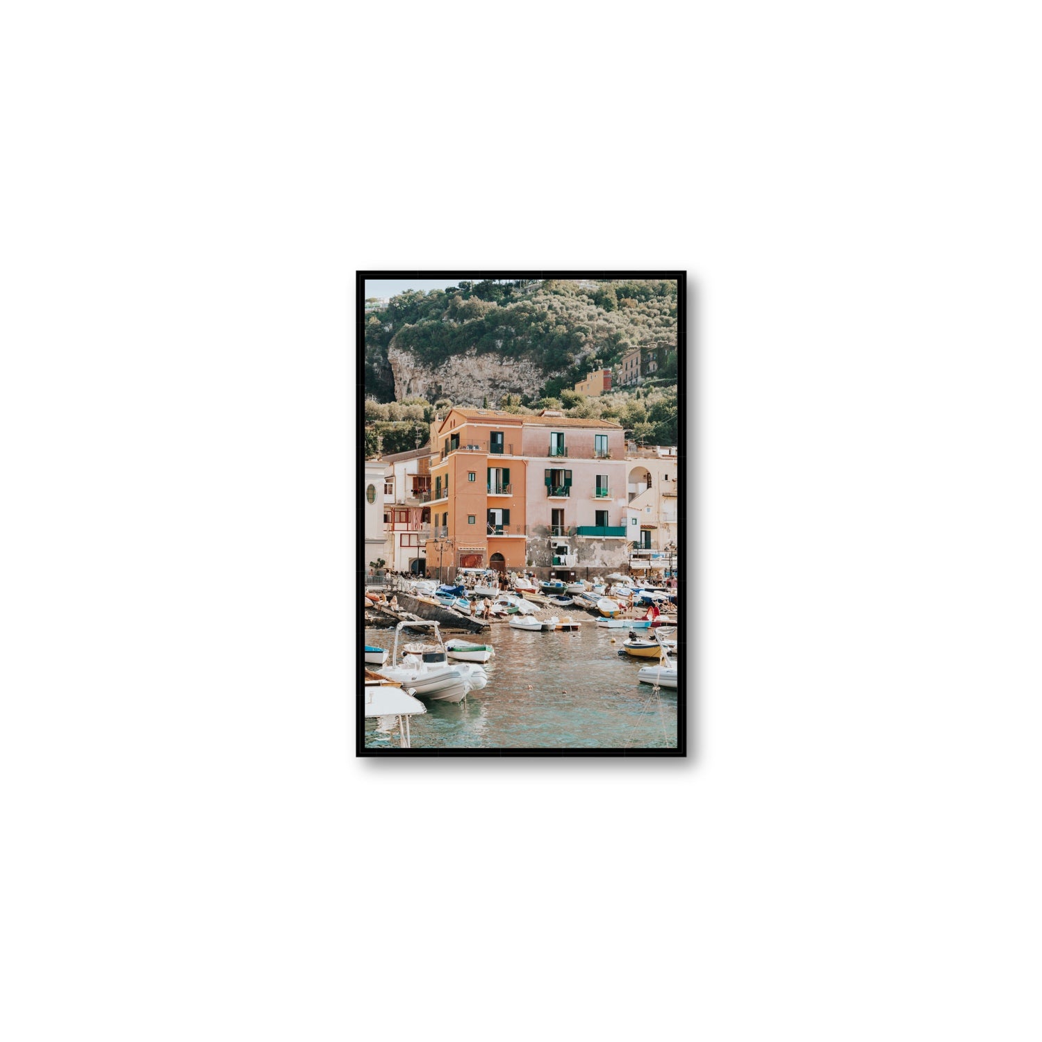 Boatyard Bliss fine art print, Sorrento, Italy, Medium, Black Float Frame, Fine Art Canvas