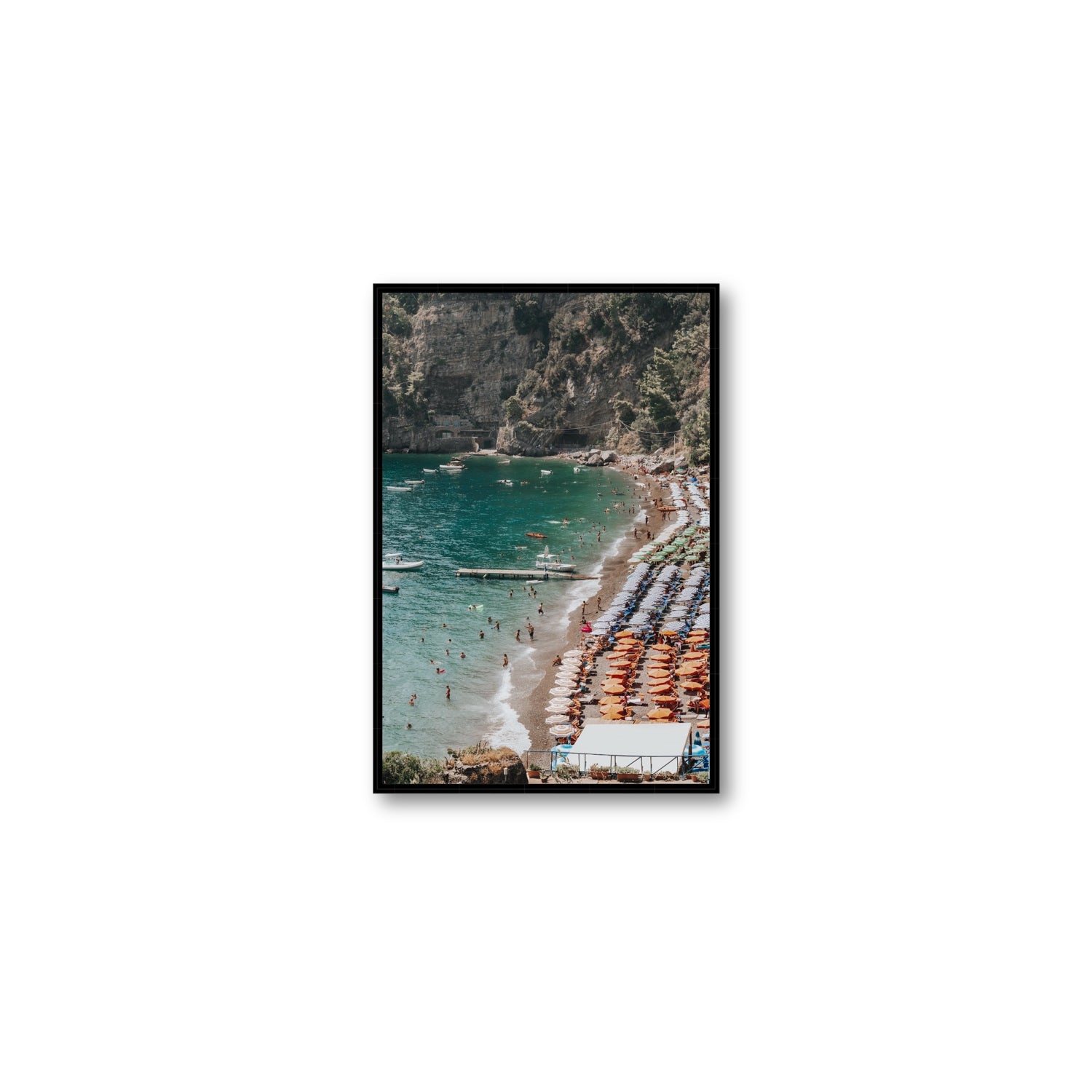 Parasol Panorama fine art print, Positano, Italy, Medium, Black Float Frame, Fine Art Canvas