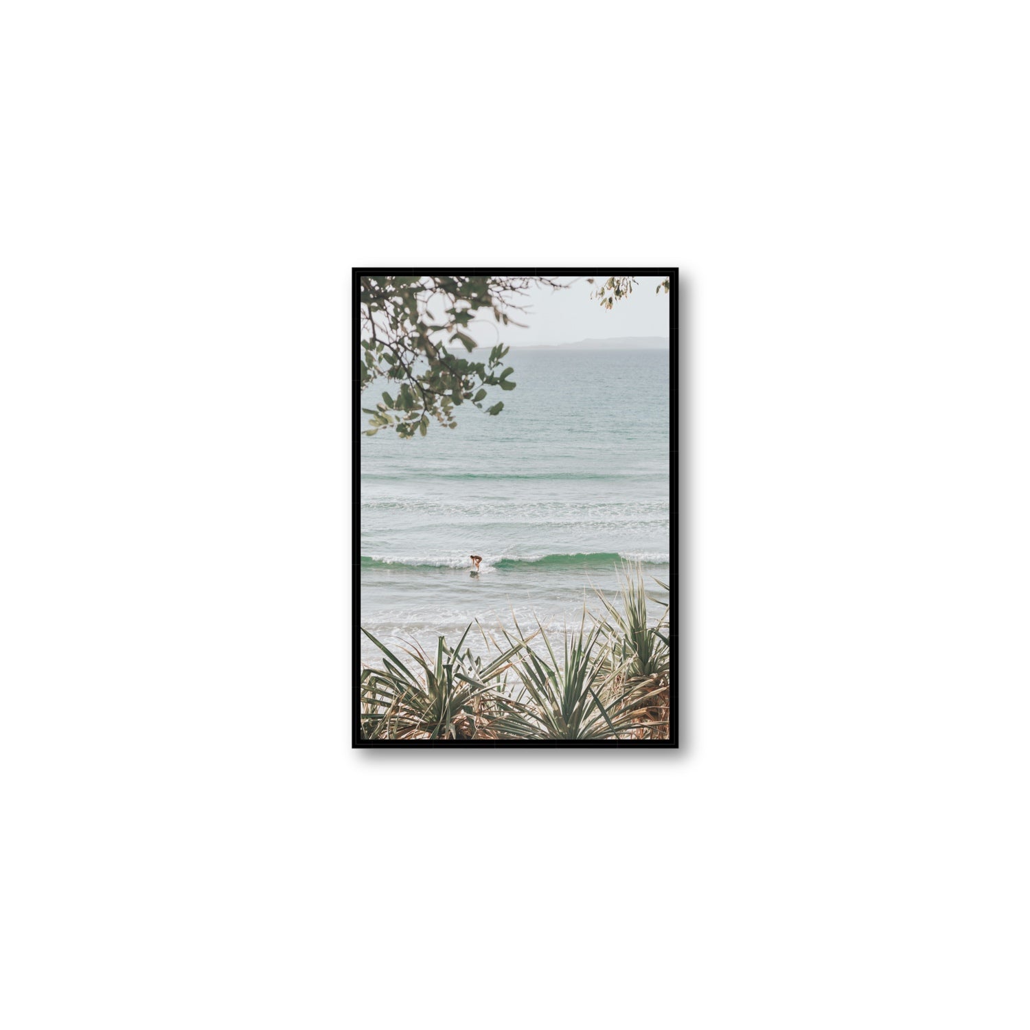 Dream Boat fine art print, Noosa, Australia, coastal scenes artwork, Medium, Black Float Frame, Fine Art Canvas