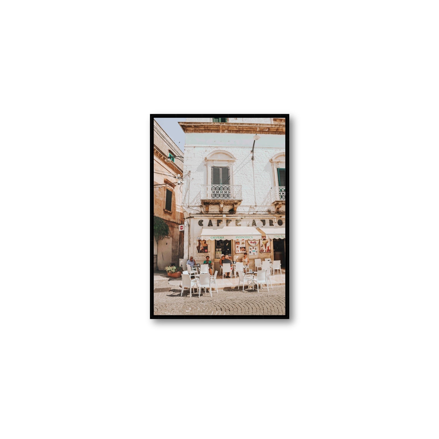 Cafe Ostuni Puglia Café Ostuni Italian wall art Medium fine art canvas in black float frame