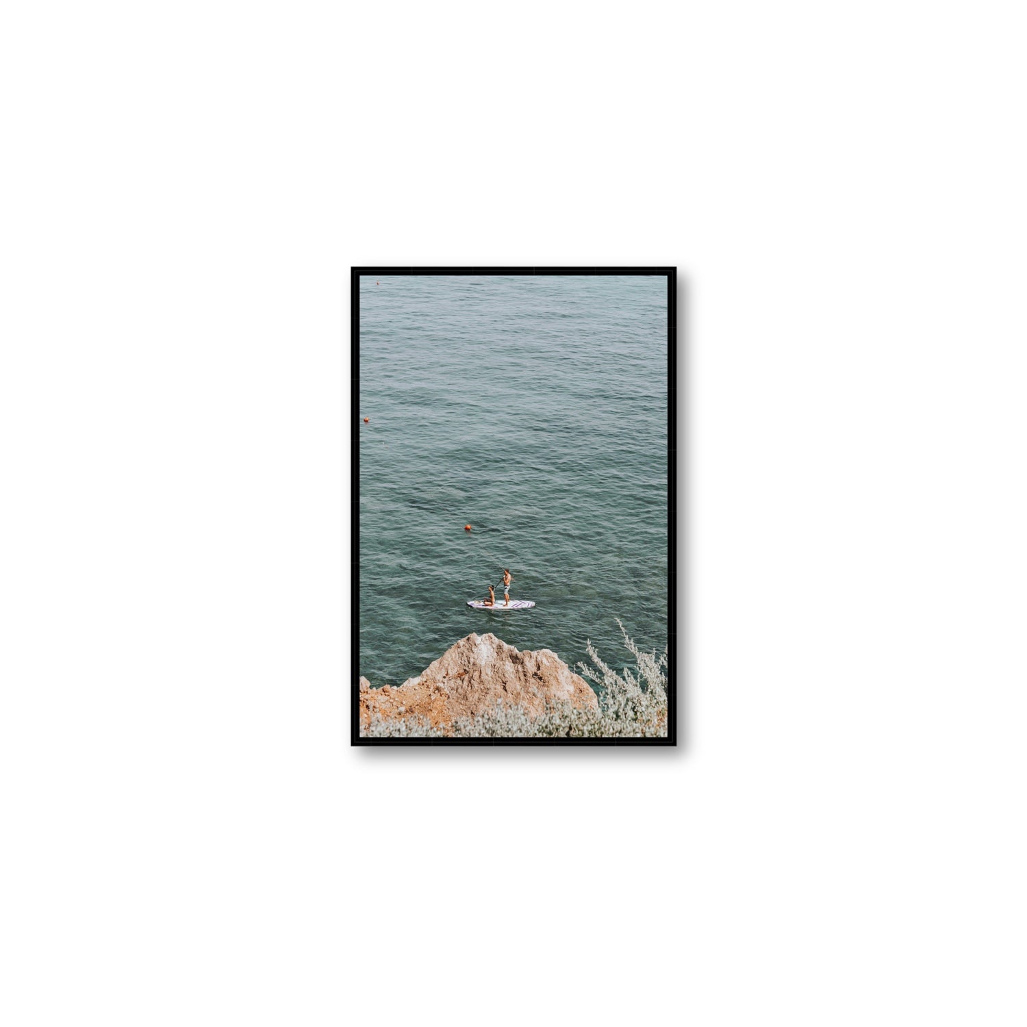 Into The Vibe Without Getting Wet Tuscany coastal wall art Medium fine art canvas in black float frame