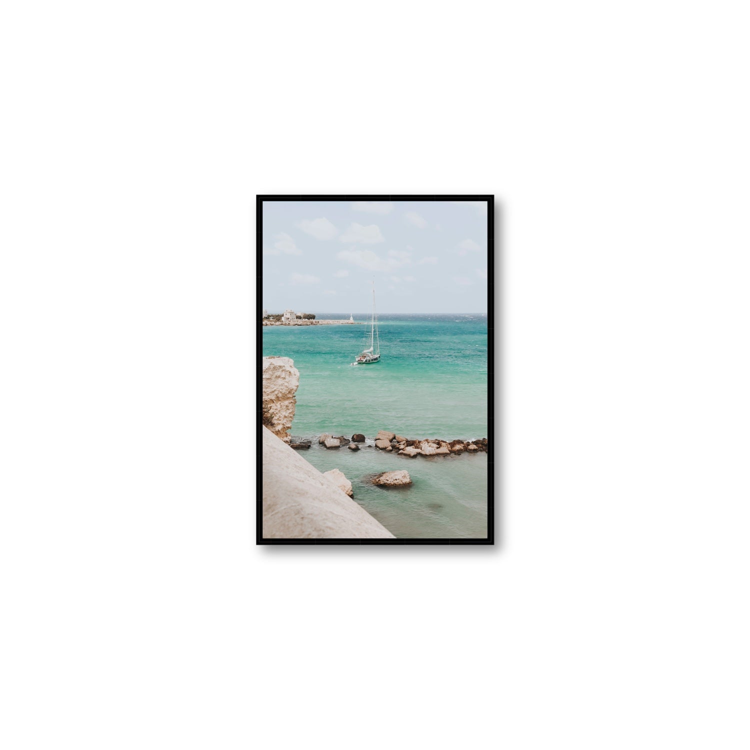 Seafarer's Dream Puglia Seafarer’s Dream coastal wall art Medium fine art canvas in black float frame