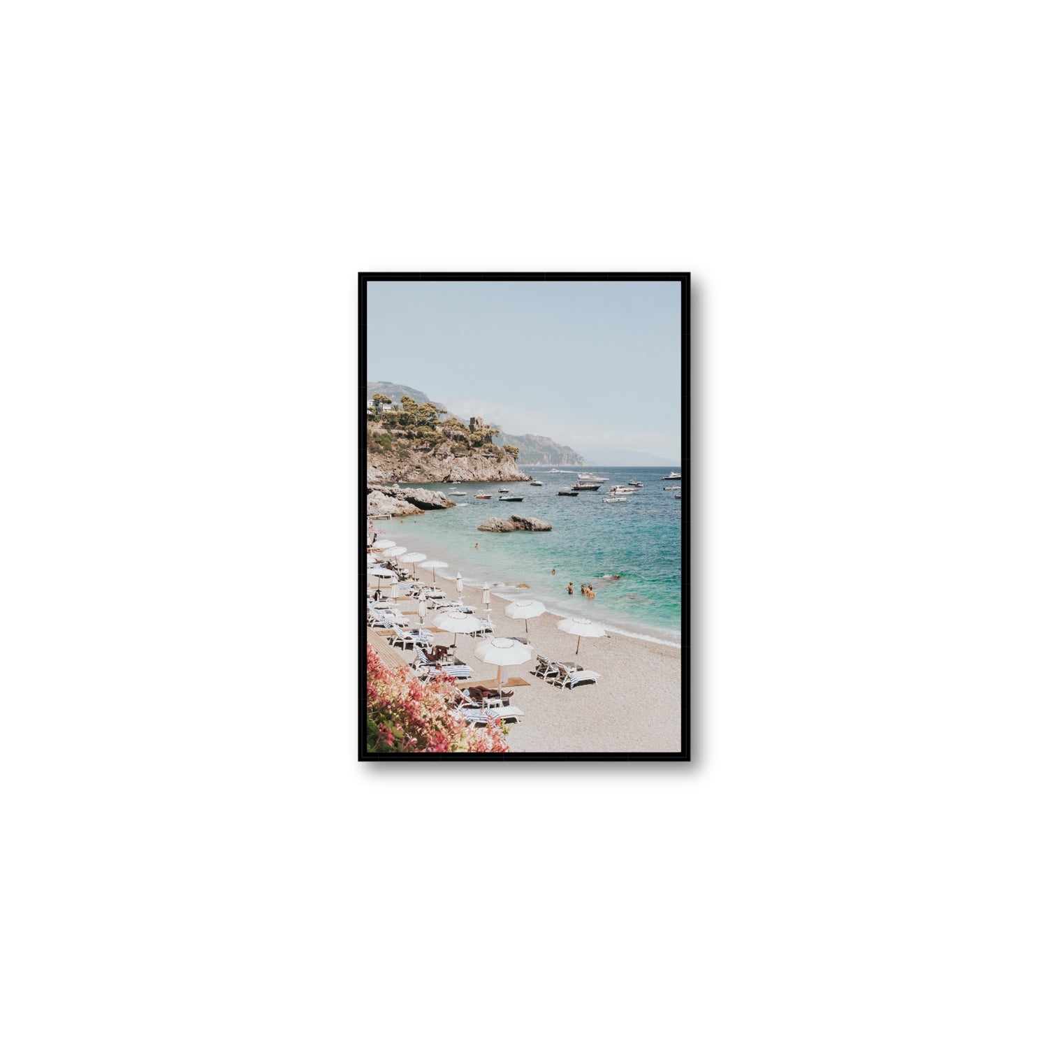 Seaview Refuge Amalfi coastal wall art medium fine art canvas in black float frame