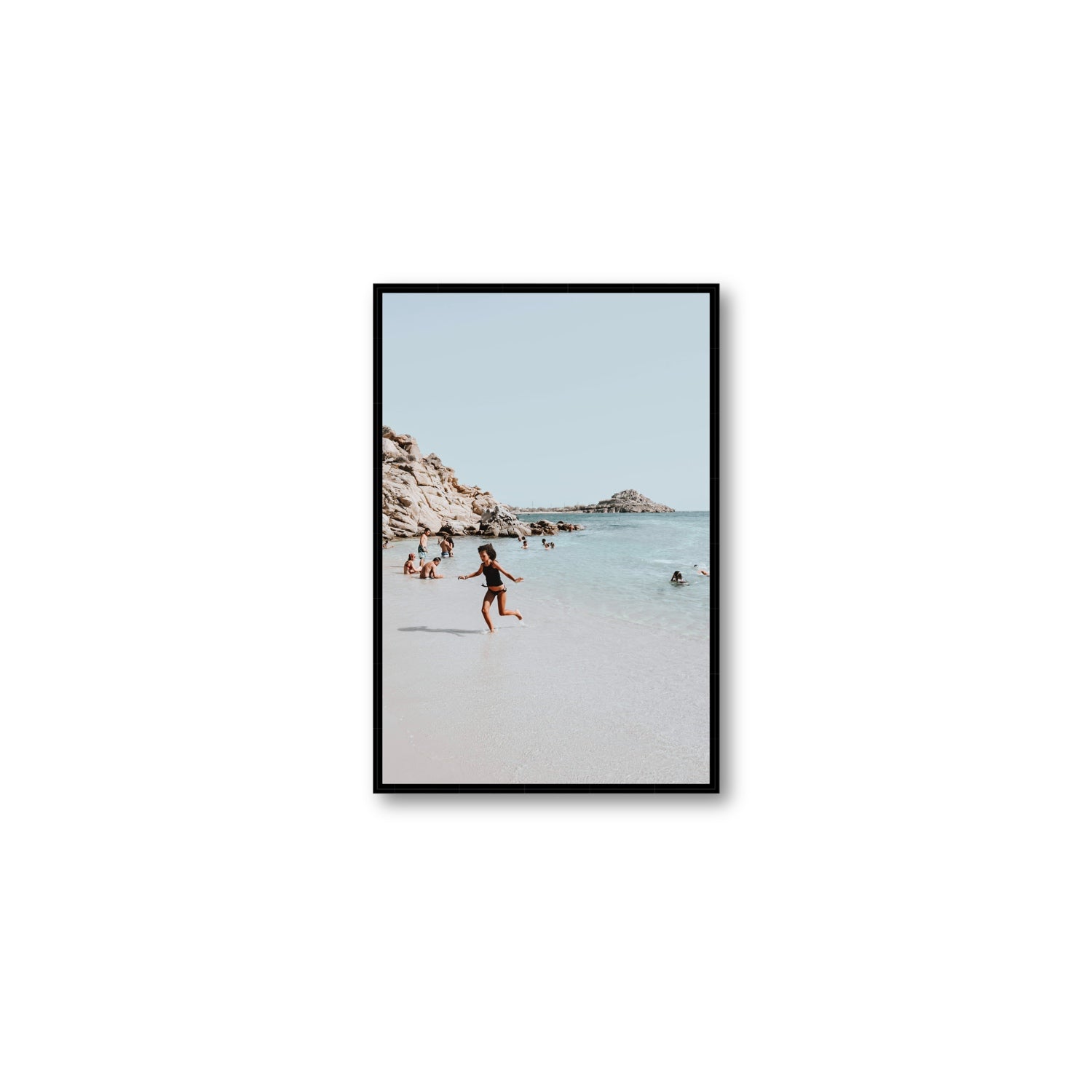 Skipping Angel Mykonos Greek island decor wall art Medium fine art canvas in black float frame