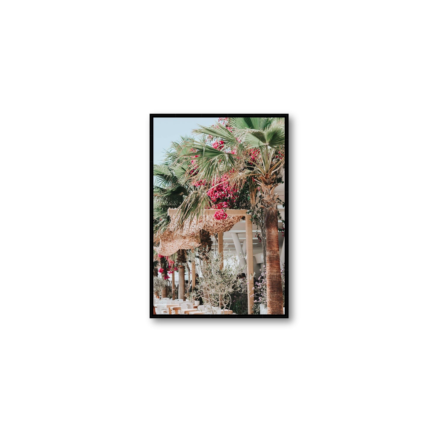 Palm Trees Mykonos Greek island wall art Medium fine art canvas in black float frame