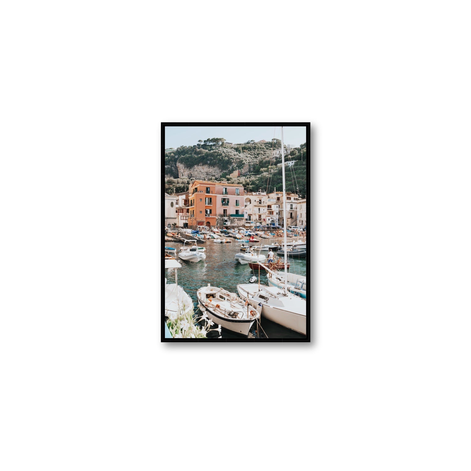 Marina Grande Sorrento coastal Italian wall art Medium fine art canvas in black float frame