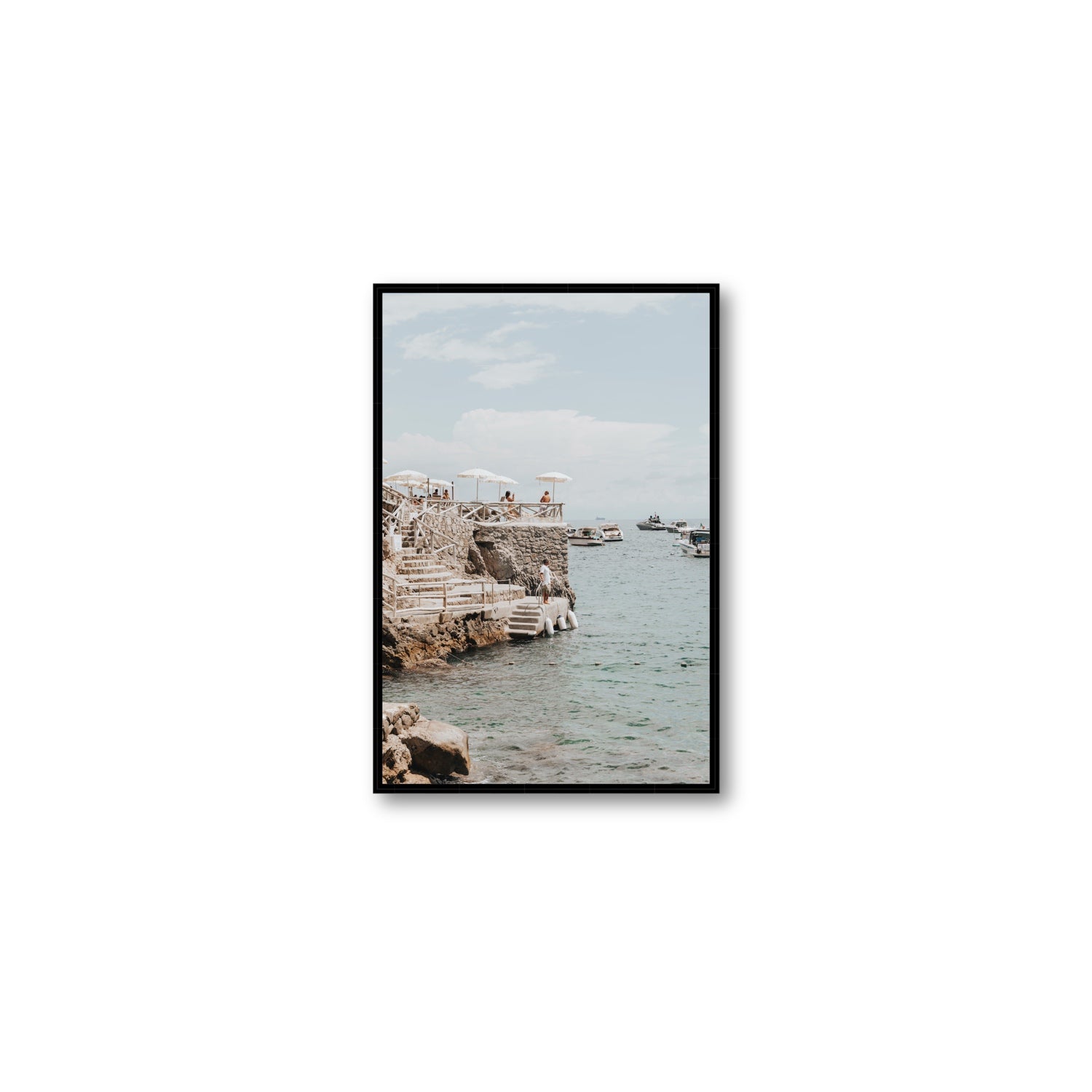 Pier Patrol fine art print, Nerano, Italy, Medium, Black Float Frame, Fine Art Canvas