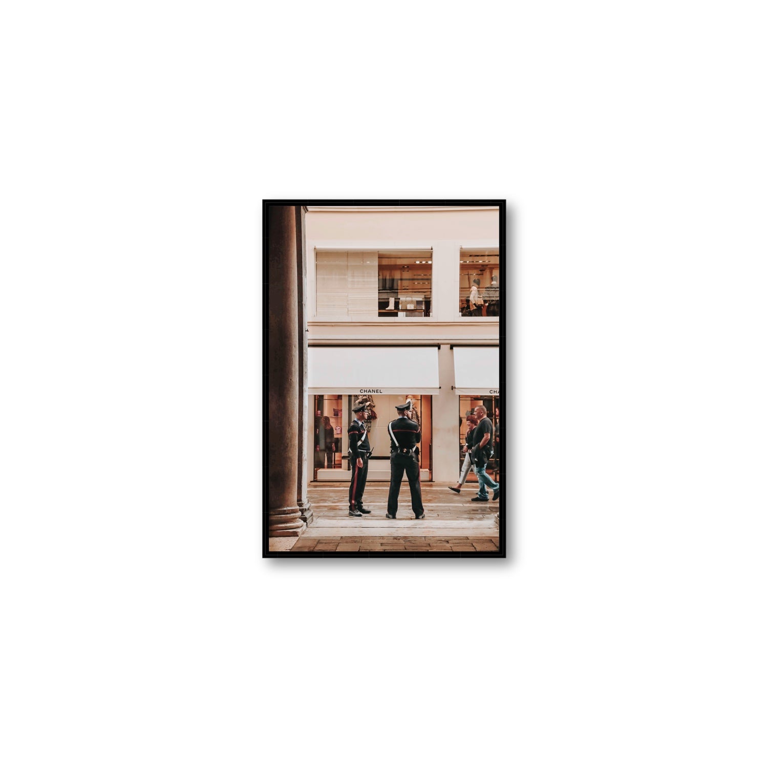 Style Police Venice Italian wall art Medium fine art canvas in black float frame
