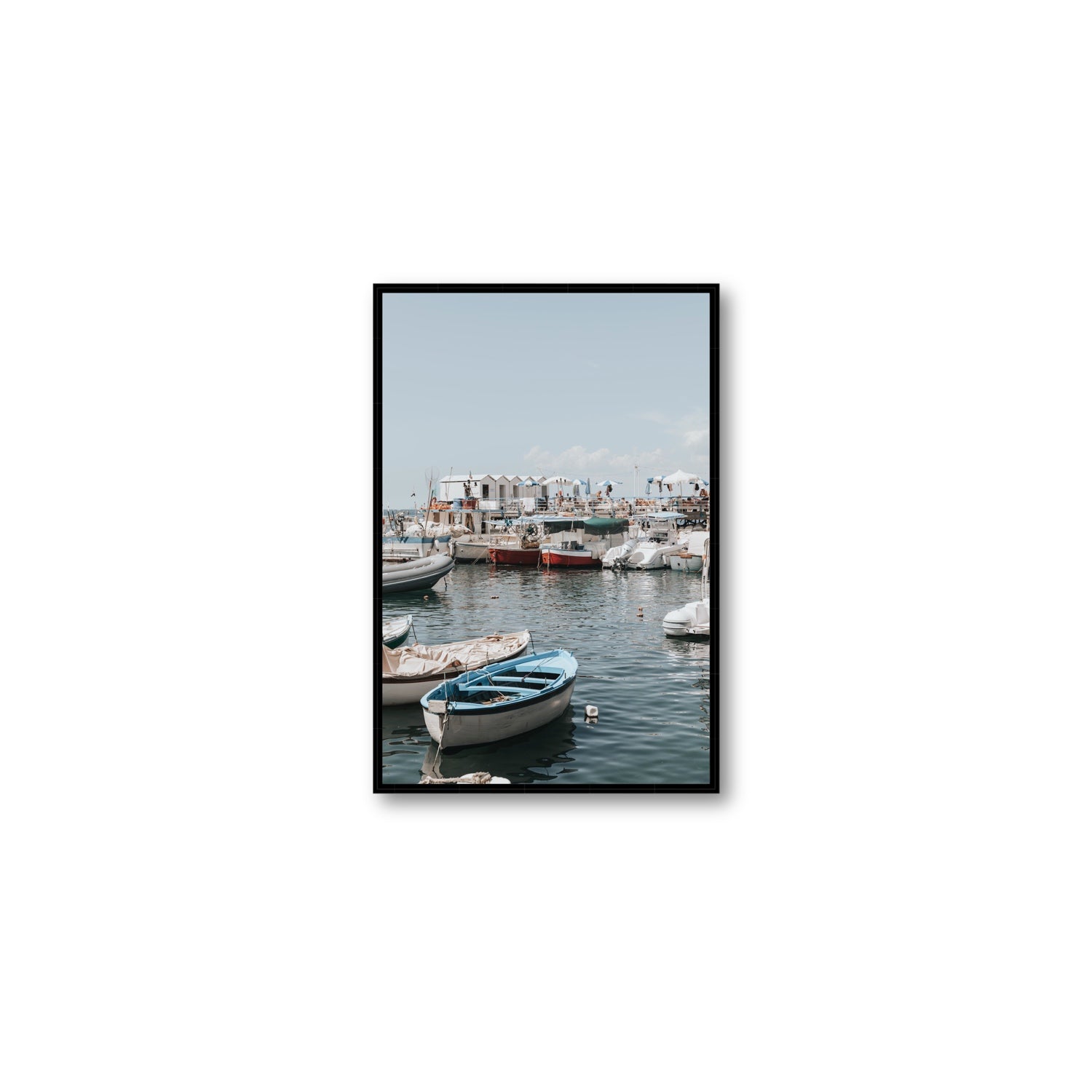 Harbour Hues Sorrento coastal Carousel wall art Medium fine art canvas in black float frame