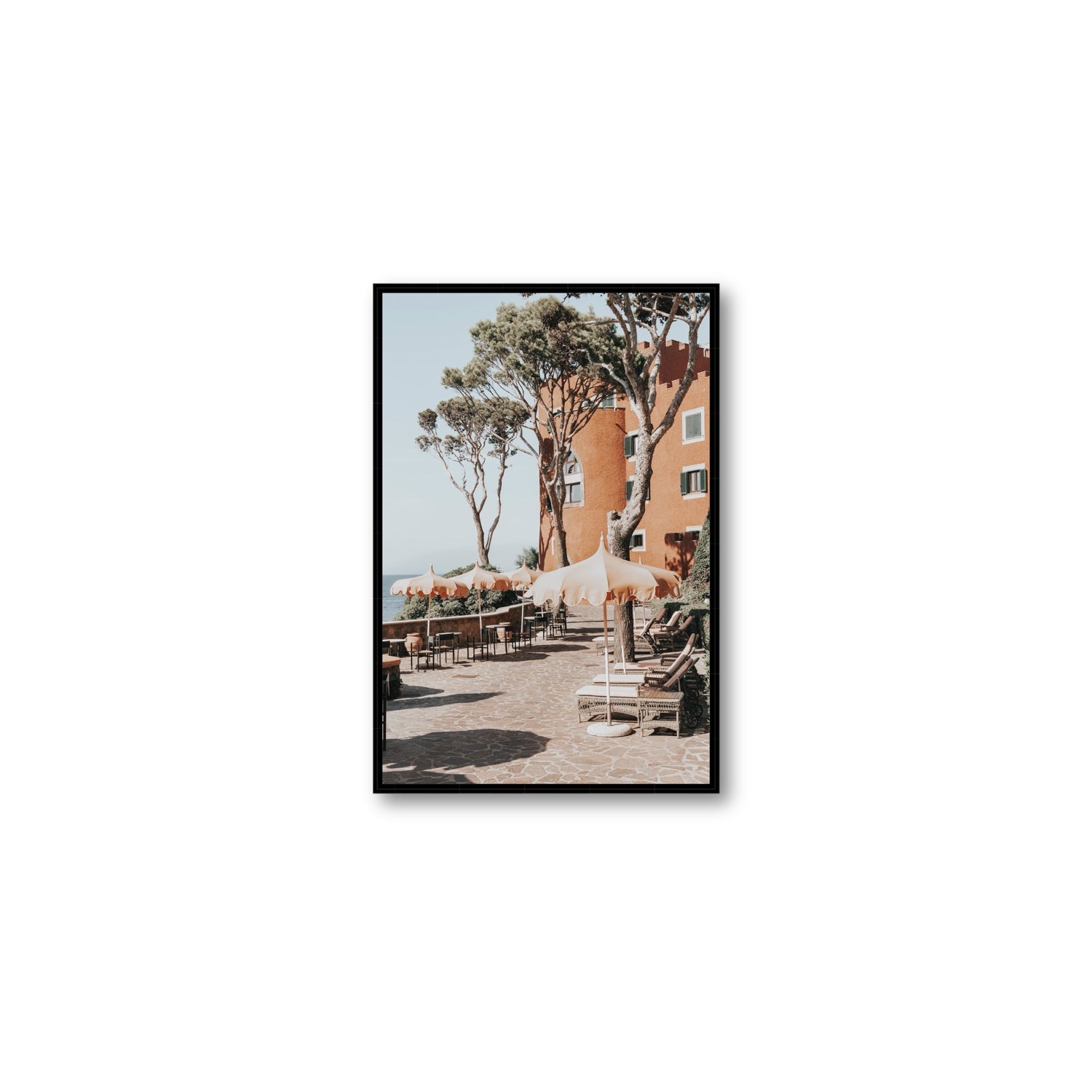Mezzatorre Ischia Italian Mediterranean decor wall art Medium fine art canvas in black float frame