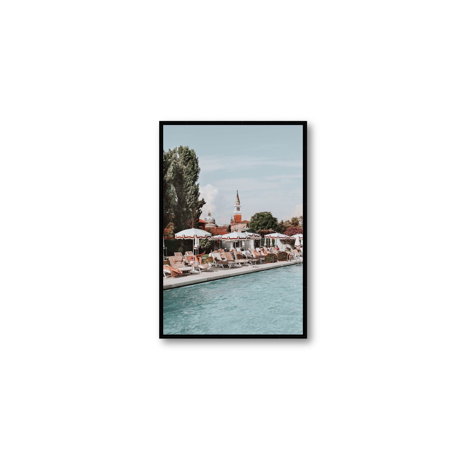 Poolside Perch Venice Italian wall art Medium fine art canvas in black float frame