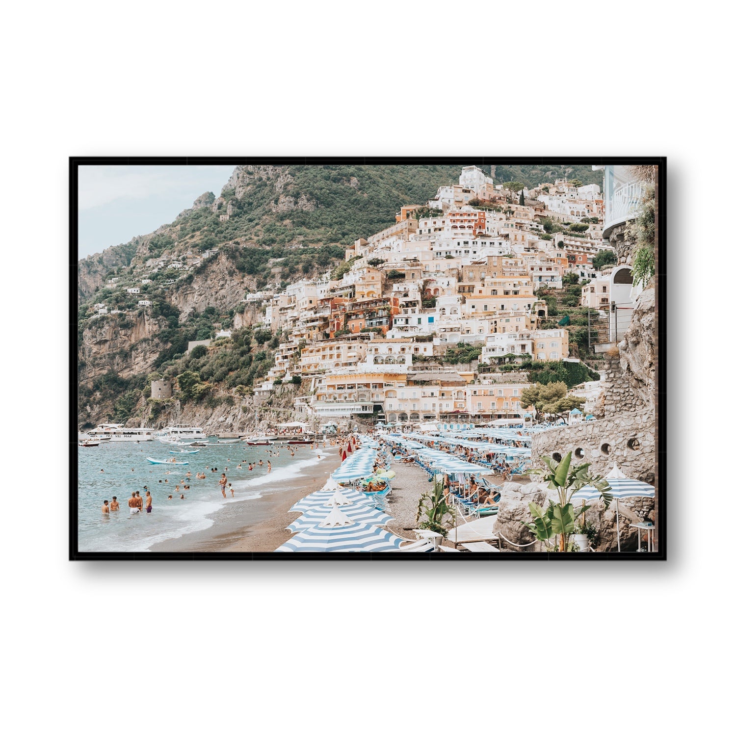 Villagio Sul Mare fine art print, Positano, Italy, Statement, Black Float Frame, Fine Art Canvas