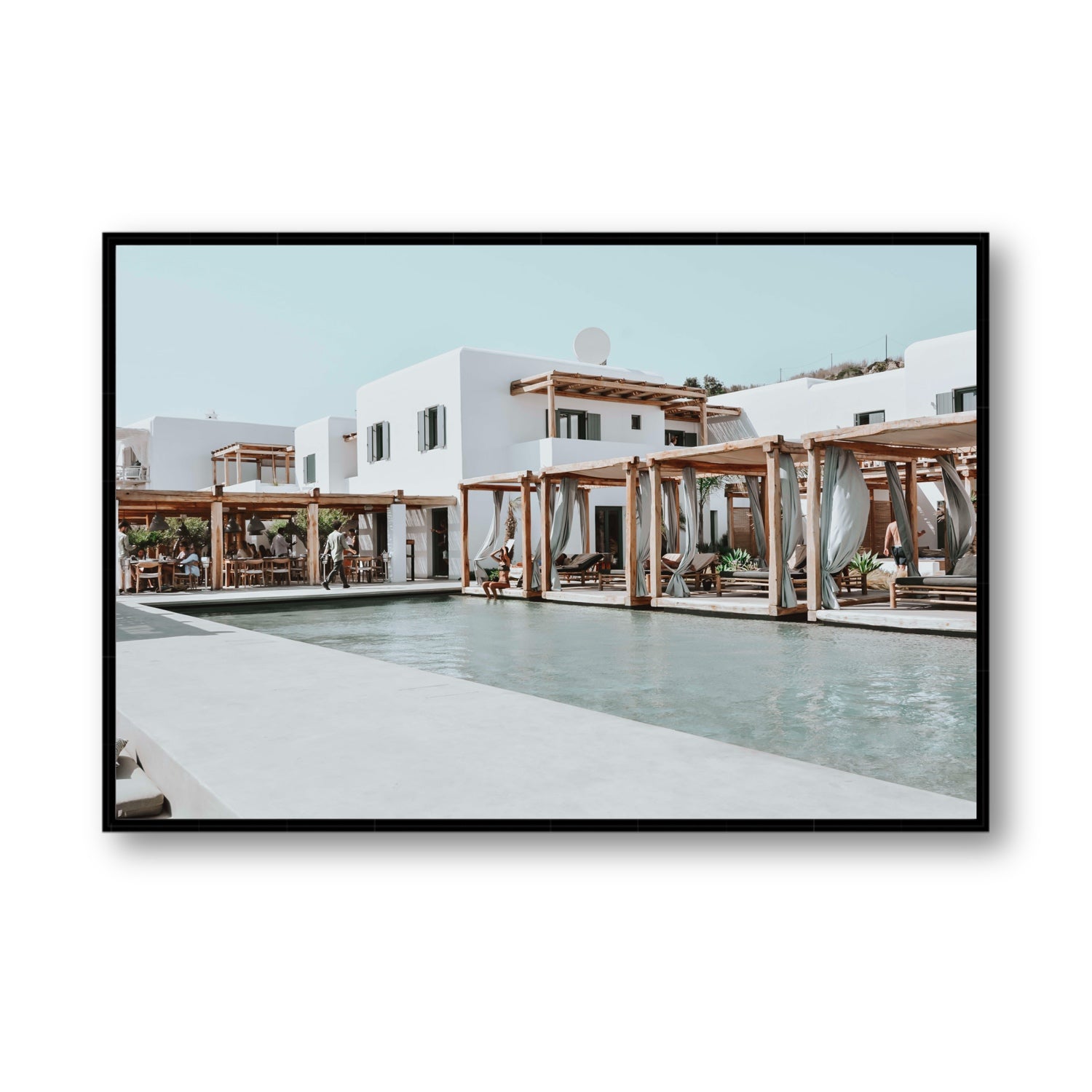 Polytelís Mykonos Greek island wall art Statement fine art canvas in black float frame