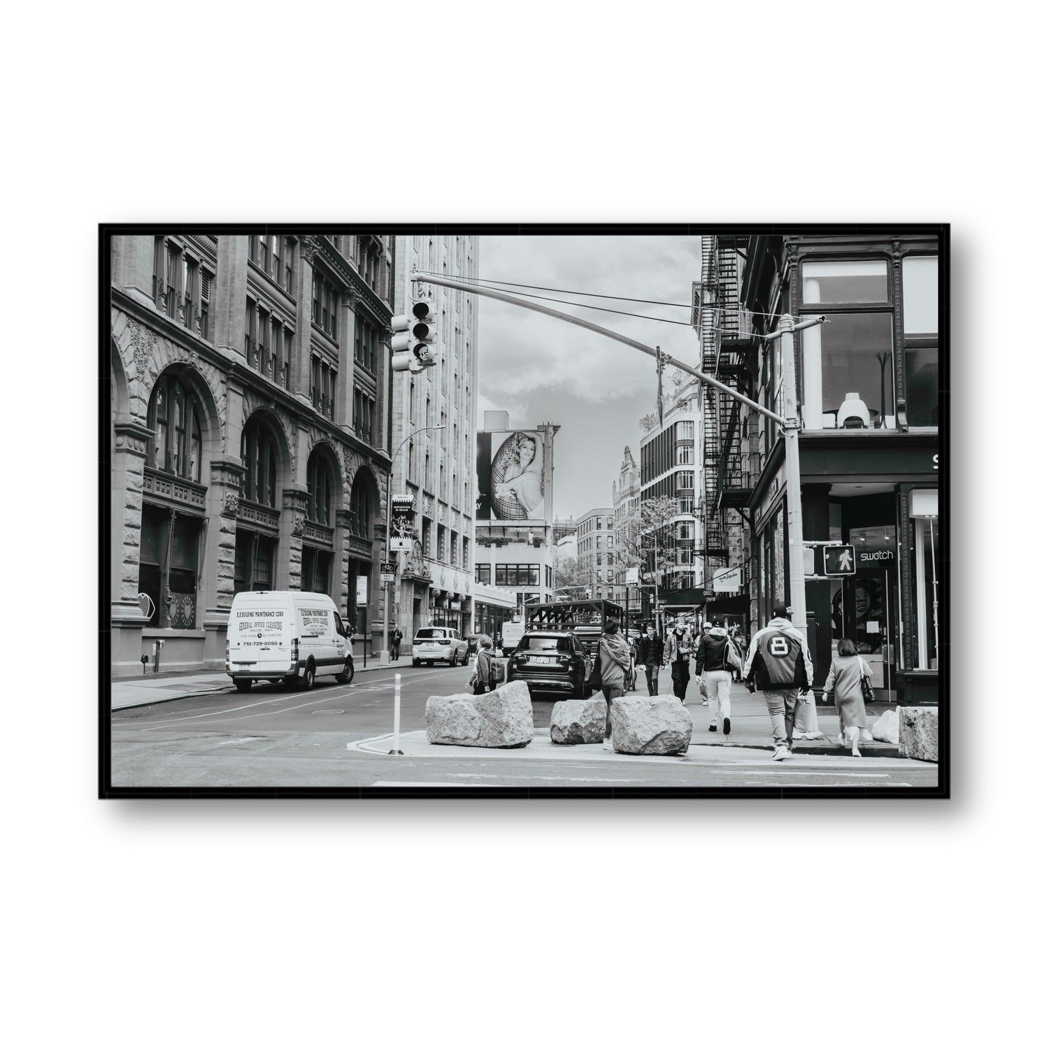 Inkwell Metropolis New York NYC Black & White wall art Statement fine art canvas in black float frame