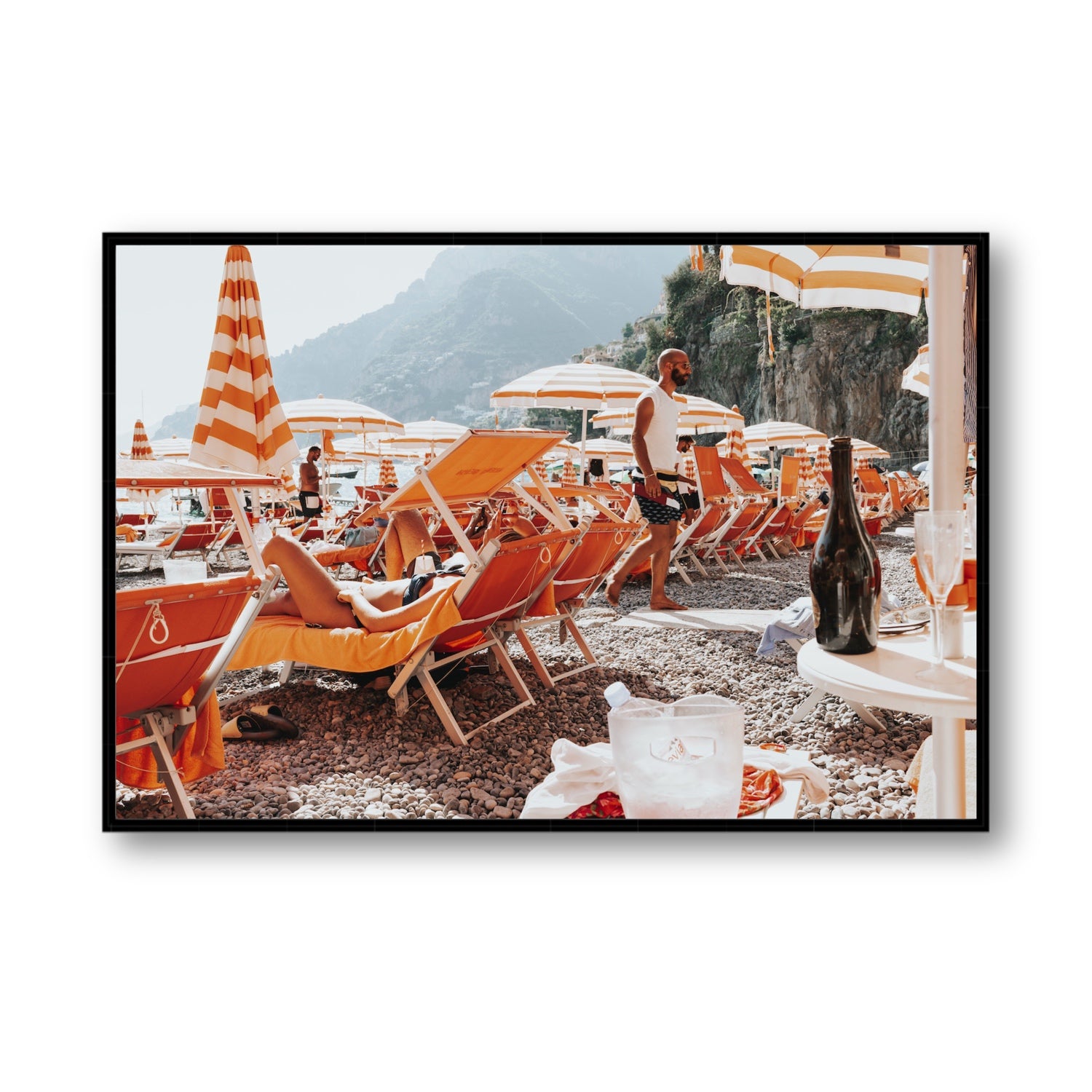 Zesty Shade Positano wall art Statement fine art canvas in black float frame