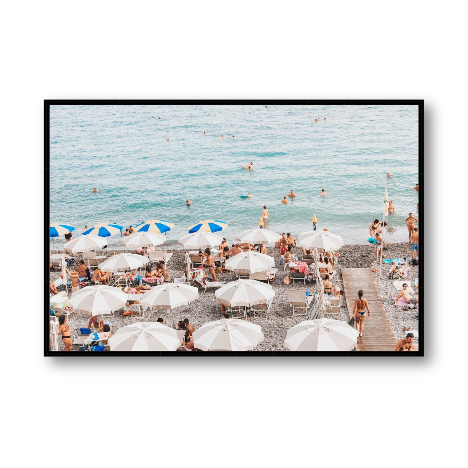 Dreamscape Amalfi Italian beach wall art Statement fine art canvas in black float frame