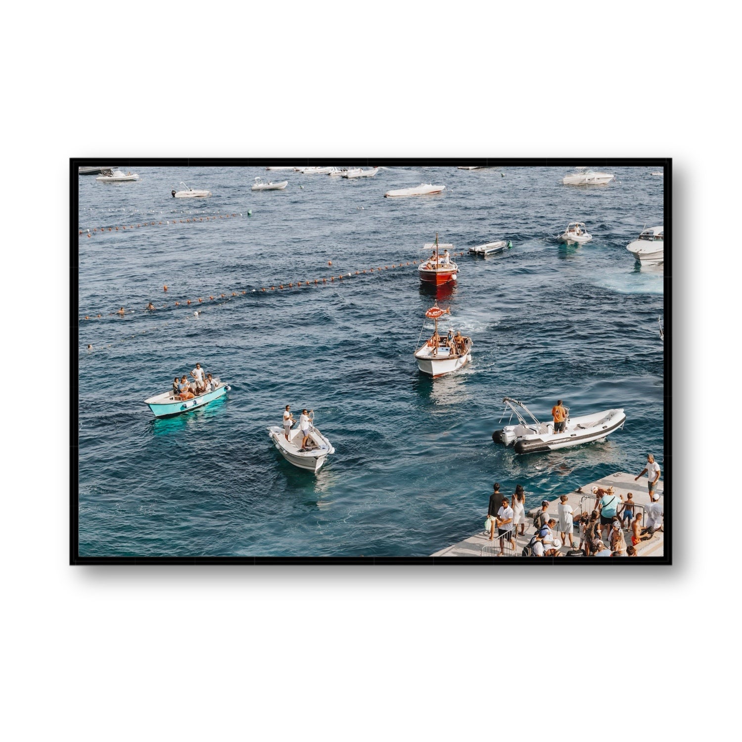 Nautical Parade Positano wall art Statement fine art canvas in black float frame