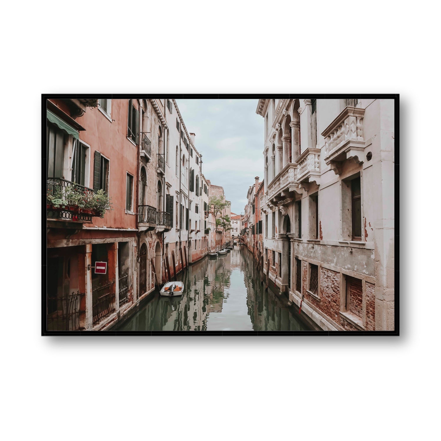 The Floating City Venice Canal Italian decor wall art Statement fine art canvas in black float frame