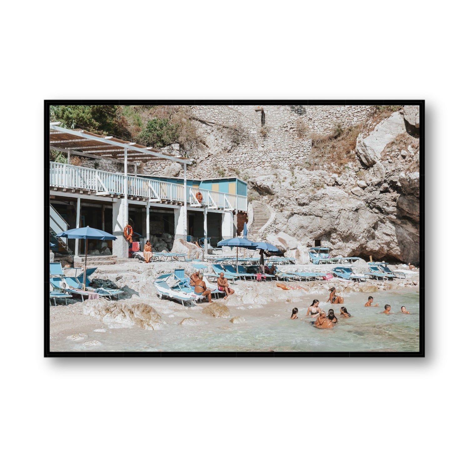 Beachside Bronze fine art print, Capri, Italy, Statement, Black Float Frame, Fine Art Canvas