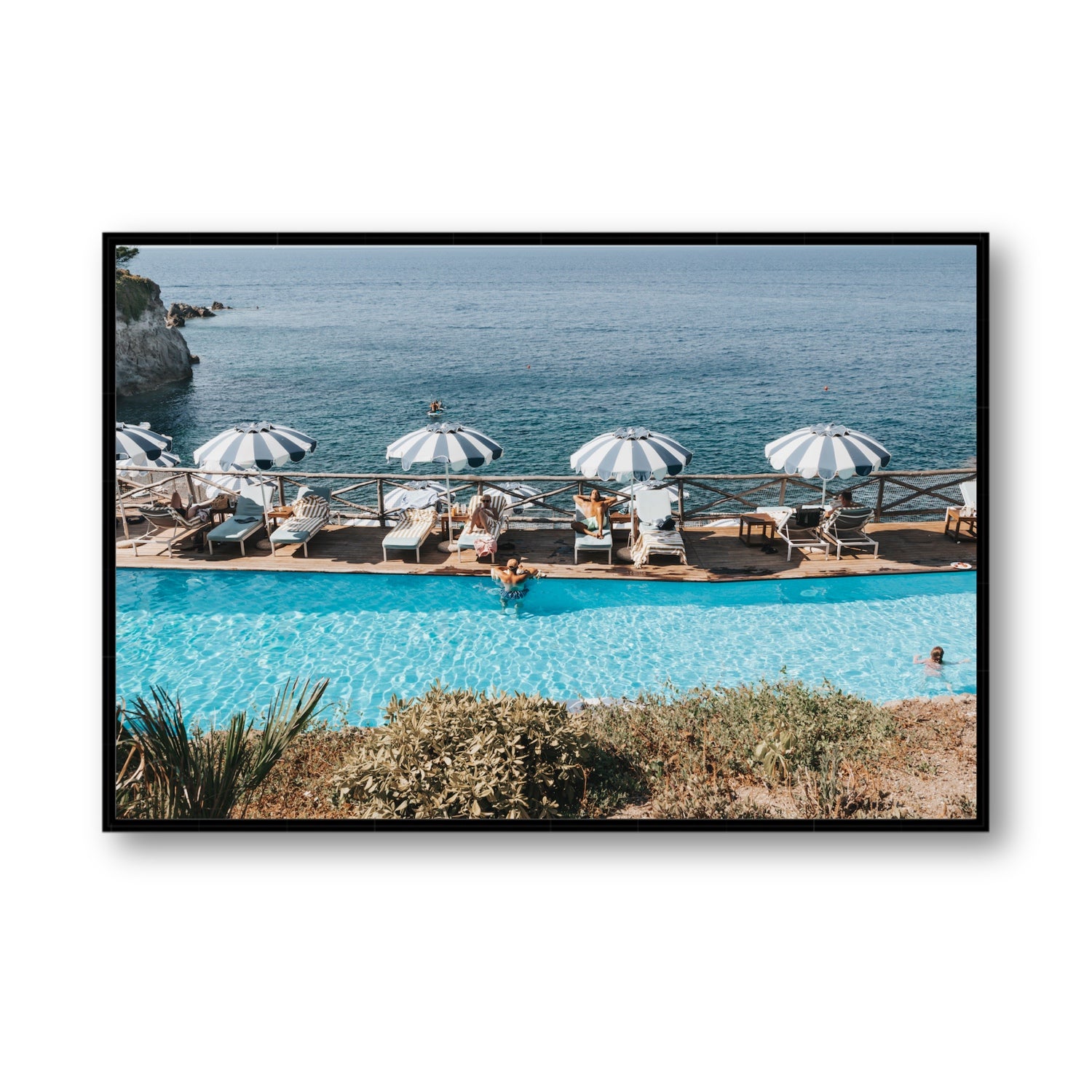 Hues Of Blues fine art print, Ischia, Italy, Statement, Black Float Frame, Fine Art Canvas