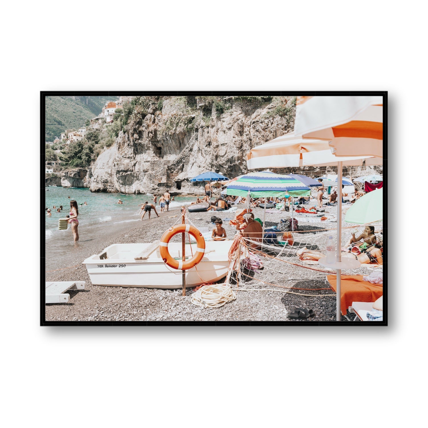 Bellezza By The Bay fine art print, Positano, Italy, Statement, Black Float Frame, Fine Art Canvas