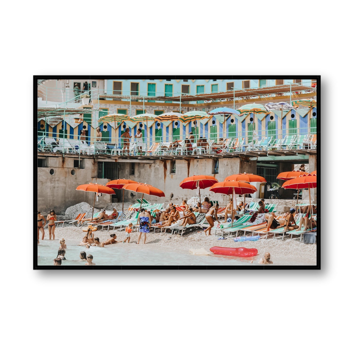 Umbrella Fiesta fine art print, Capri, Italy, Statement, Black Float Frame, Fine Art Canvas