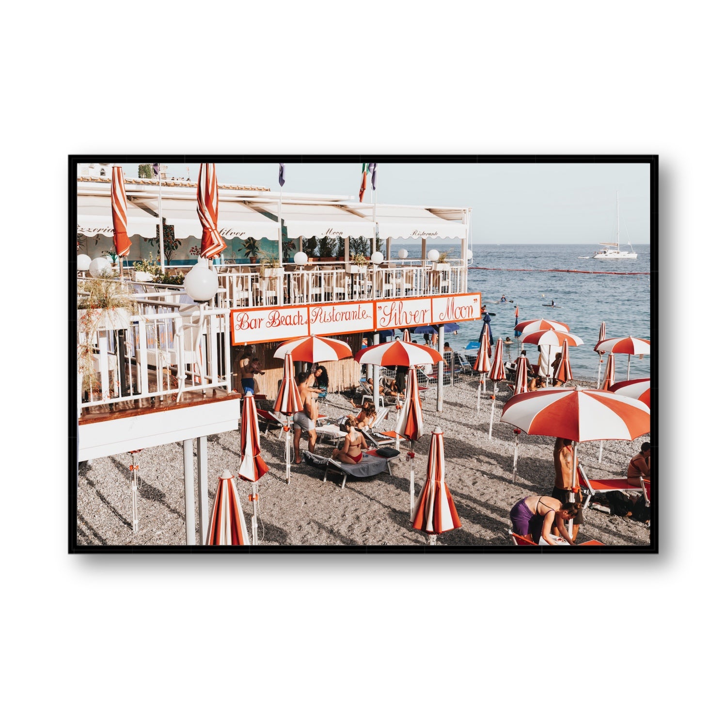 Silver Moon Amalfi Mediterranean wall art Statement fine art canvas in black float frame