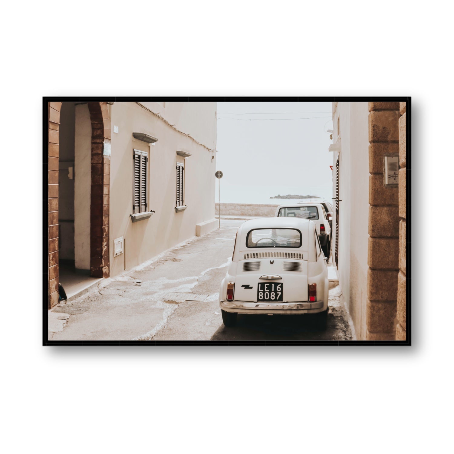Bambini Lane Puglia Italian wall art Statement fine art canvas in black float frame