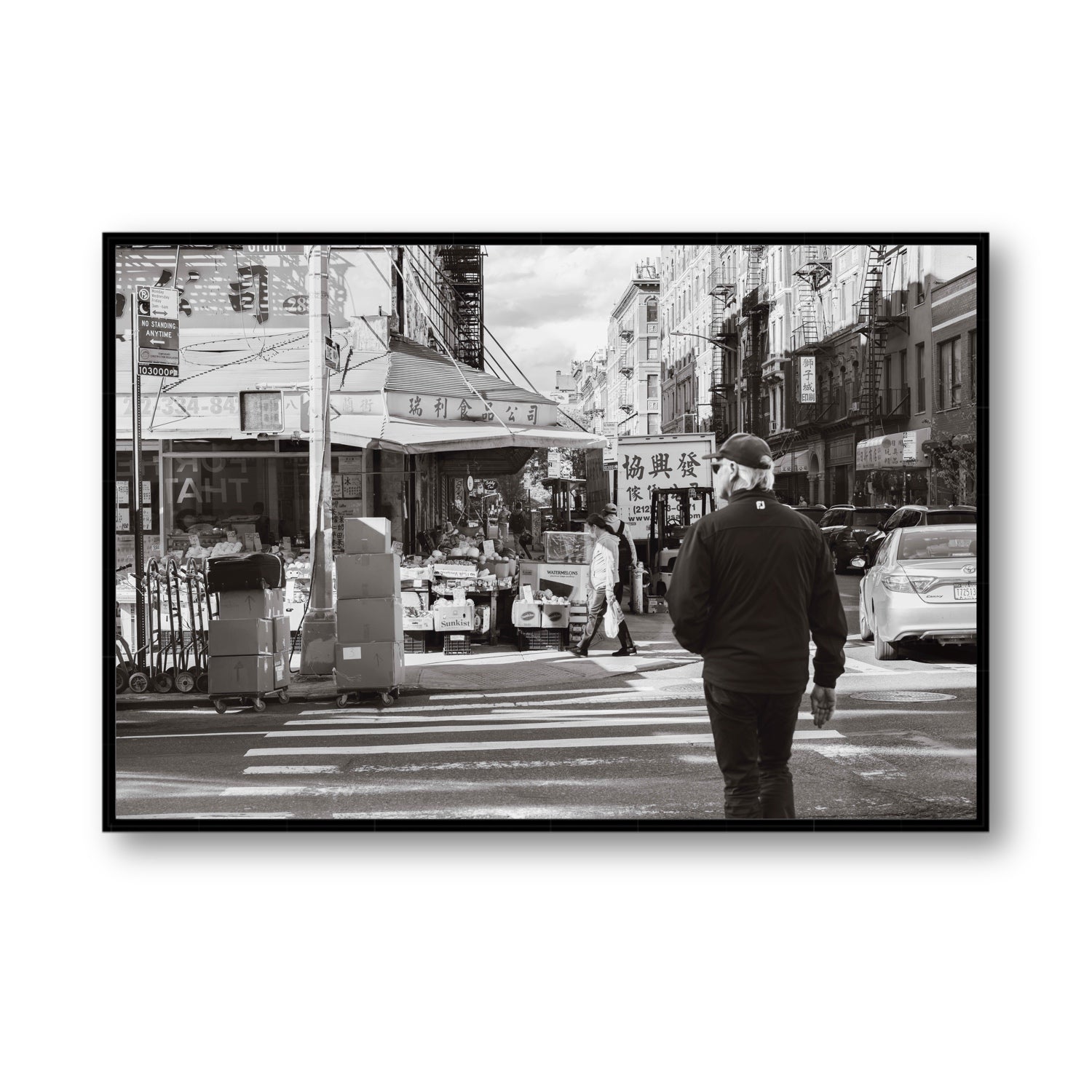 Chinatown New York NYC Street wall art Statement fine art canvas in black float frame