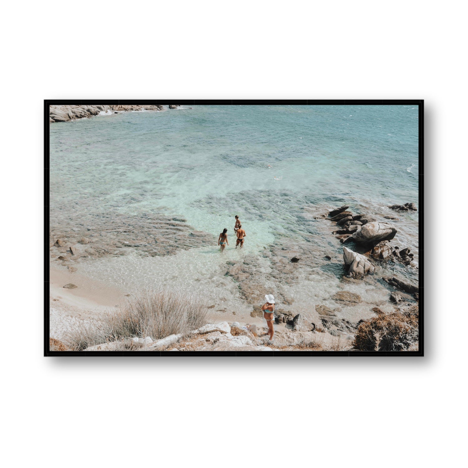 Easy On The Eyes Mykonos Greek island wall art Statement fine art canvas in black float frame