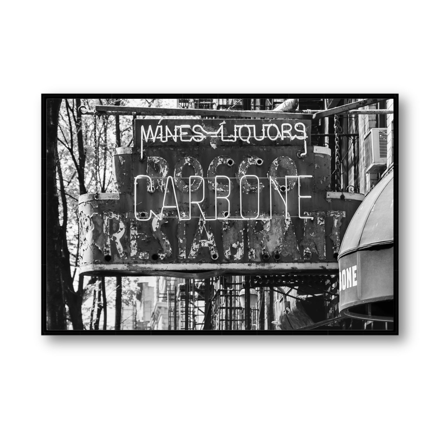 Thompson Street New York NYC Black & White wall art Statement fine art canvas in black float frame