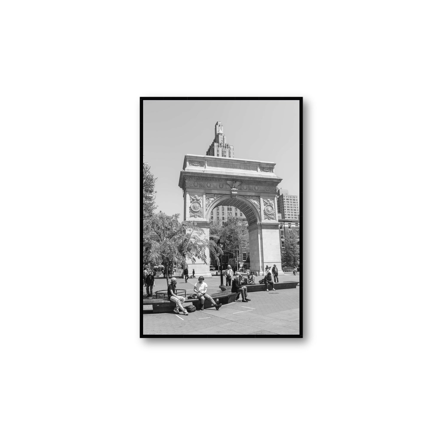 City Picnic New York NYC Black & White wall art Large fine art canvas in black float frame
