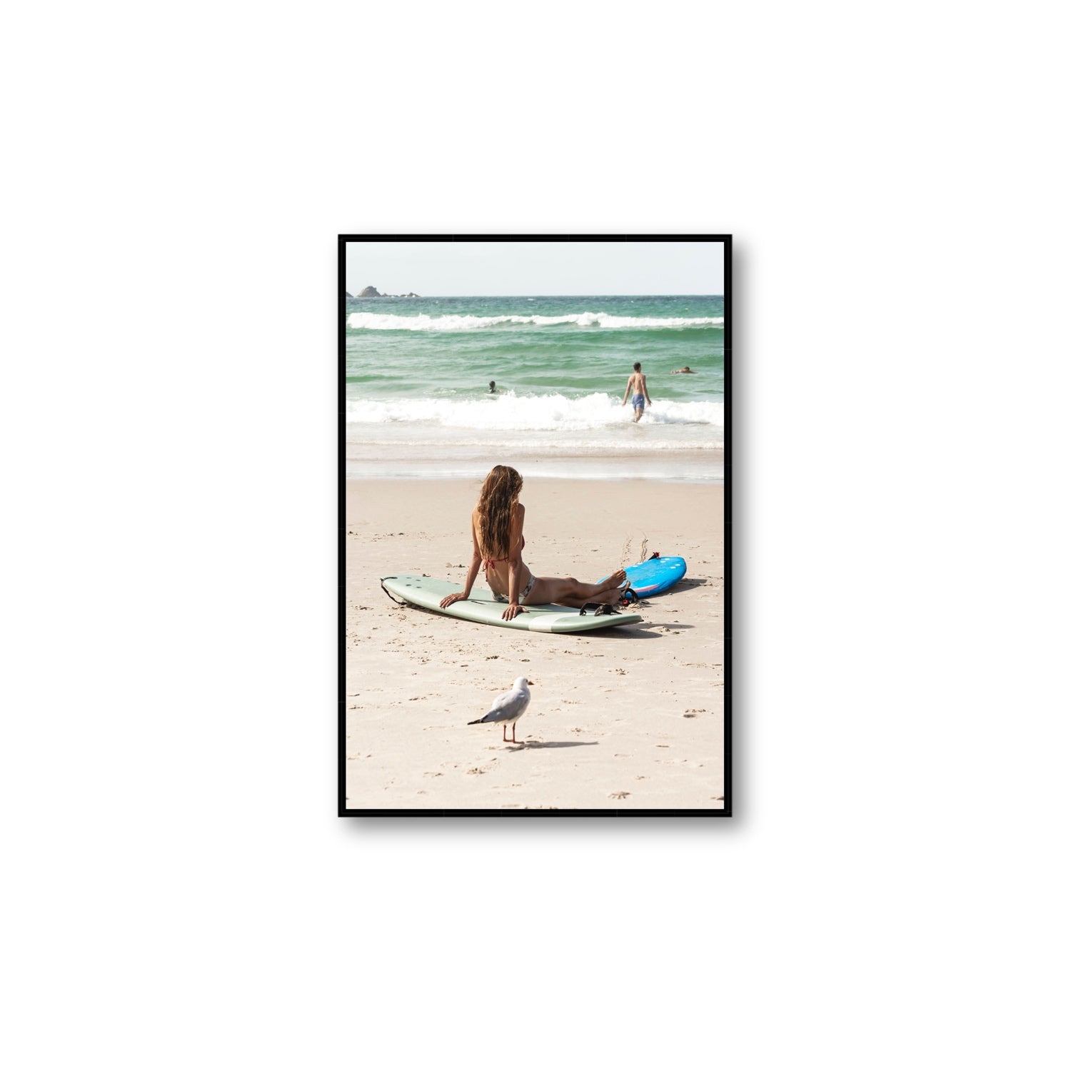 Carissa Byron Bay Surf coastal wall art Large fine art canvas in black float frame