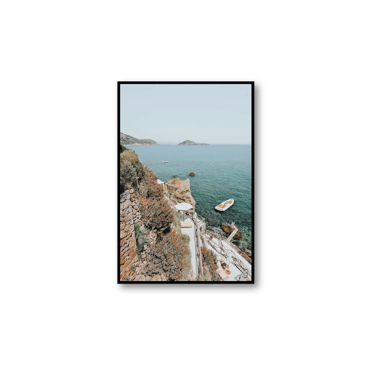 Front Row Seat Tuscany coastal wall art Large fine art canvas in black float frame
