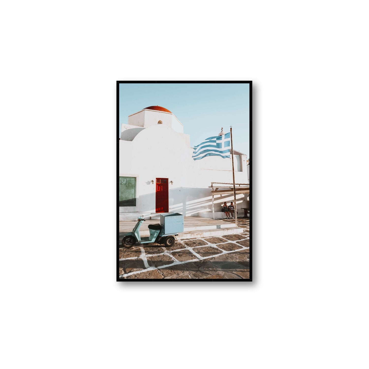 Mykonos Postcard fine art print, Mykonos, Greece, Large, Black Float Frame, Fine Art Canvas