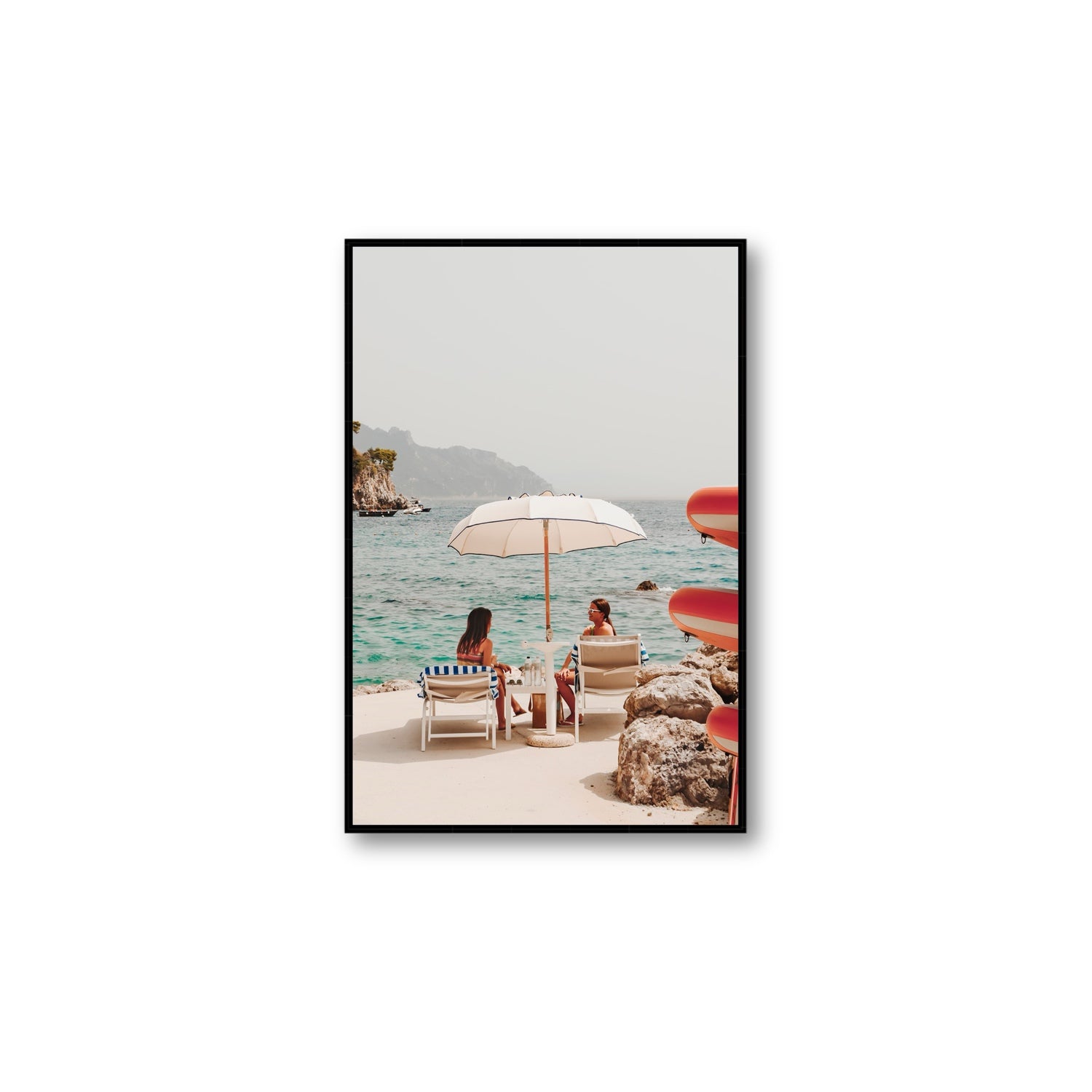 Salty Banter Amalfi Mediterranean wall art Large fine art canvas in black float frame