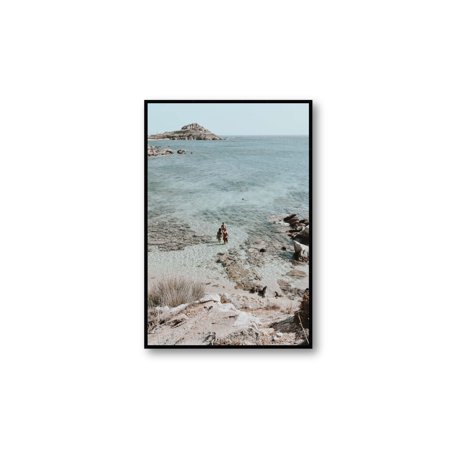 Island Life Mykonos coastal Greek island wall art Large fine art canvas in black float frame