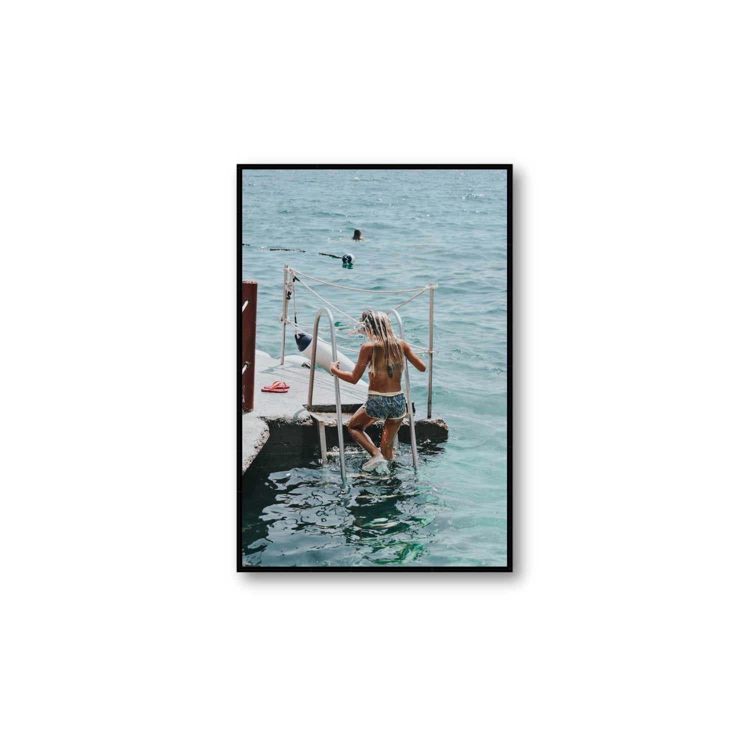Little Mermaid Capri Mediterranean wall art Large fine art canvas in black float frame