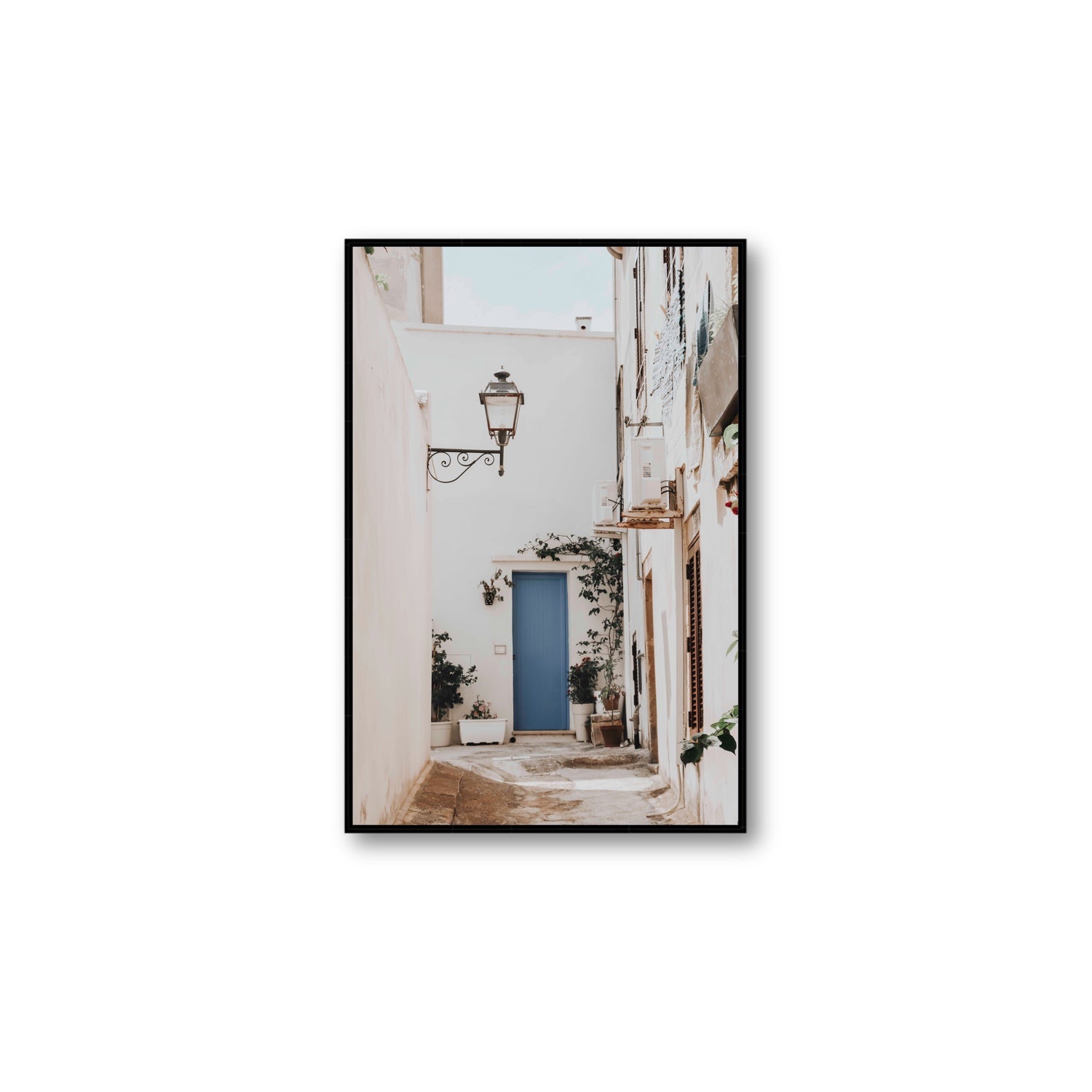 Entry Envy Puglia Ostuni wall art Large fine art canvas in black float frame
