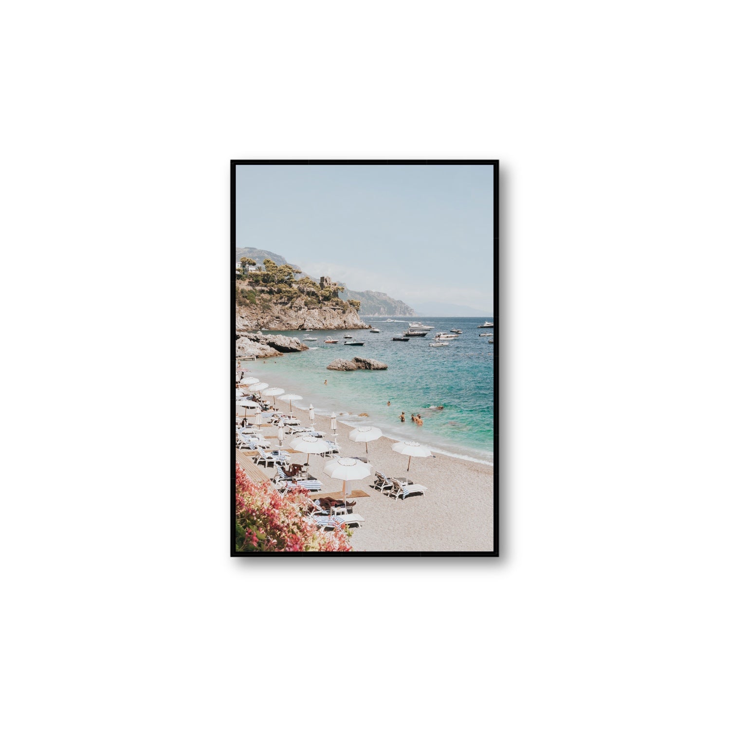 Seaview Refuge Amalfi coastal wall art large fine art canvas in black float frame