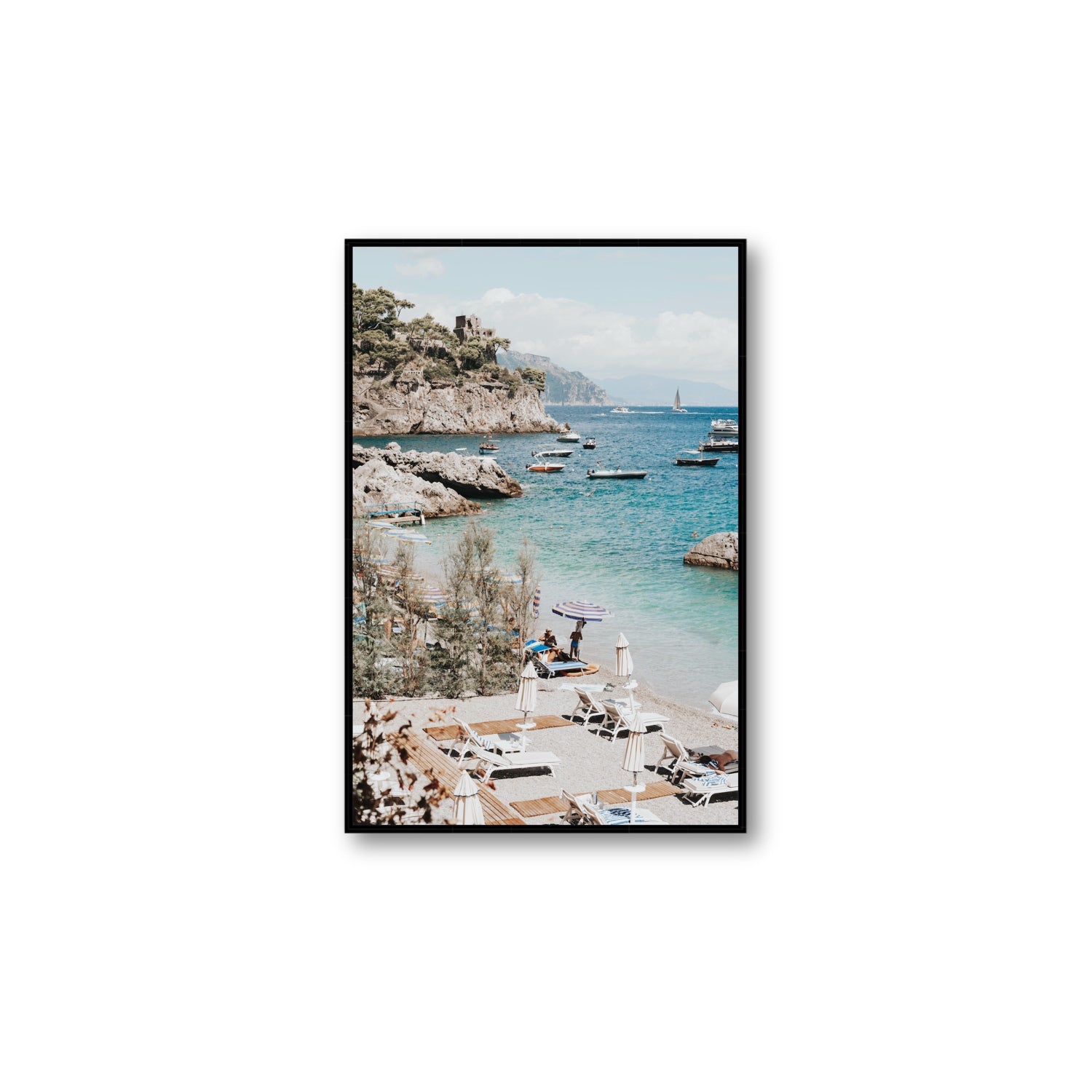 Sizzling Summer Days Amalfi coastal wall art Large fine art canvas in black float frame