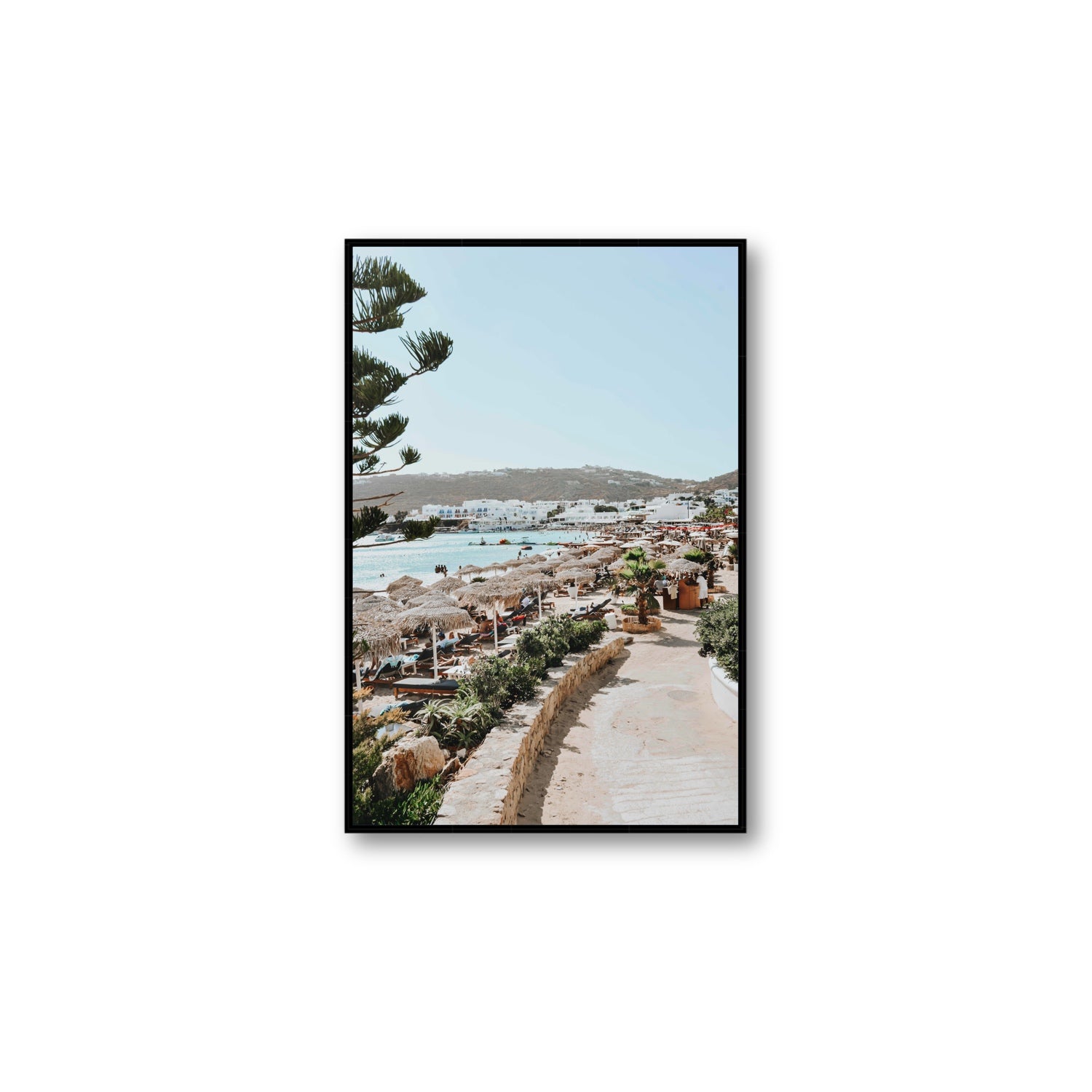 All Roads Lead To The Beach Mykonos Greek island wall art Large fine art canvas in black float frame