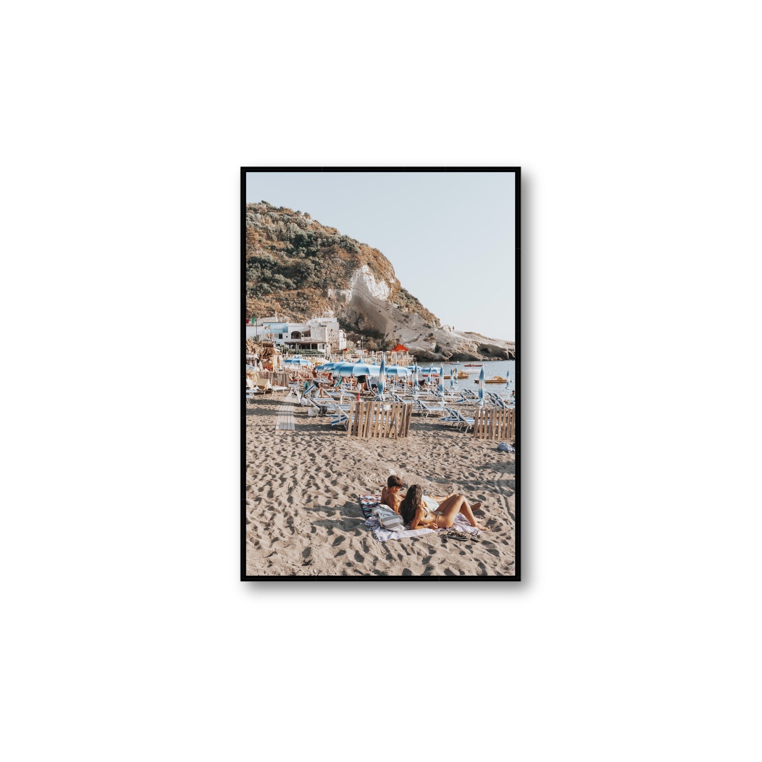 Beach Buddies fine art print, Ischia, Italy, Large, Black Float Frame, Fine Art Canvas